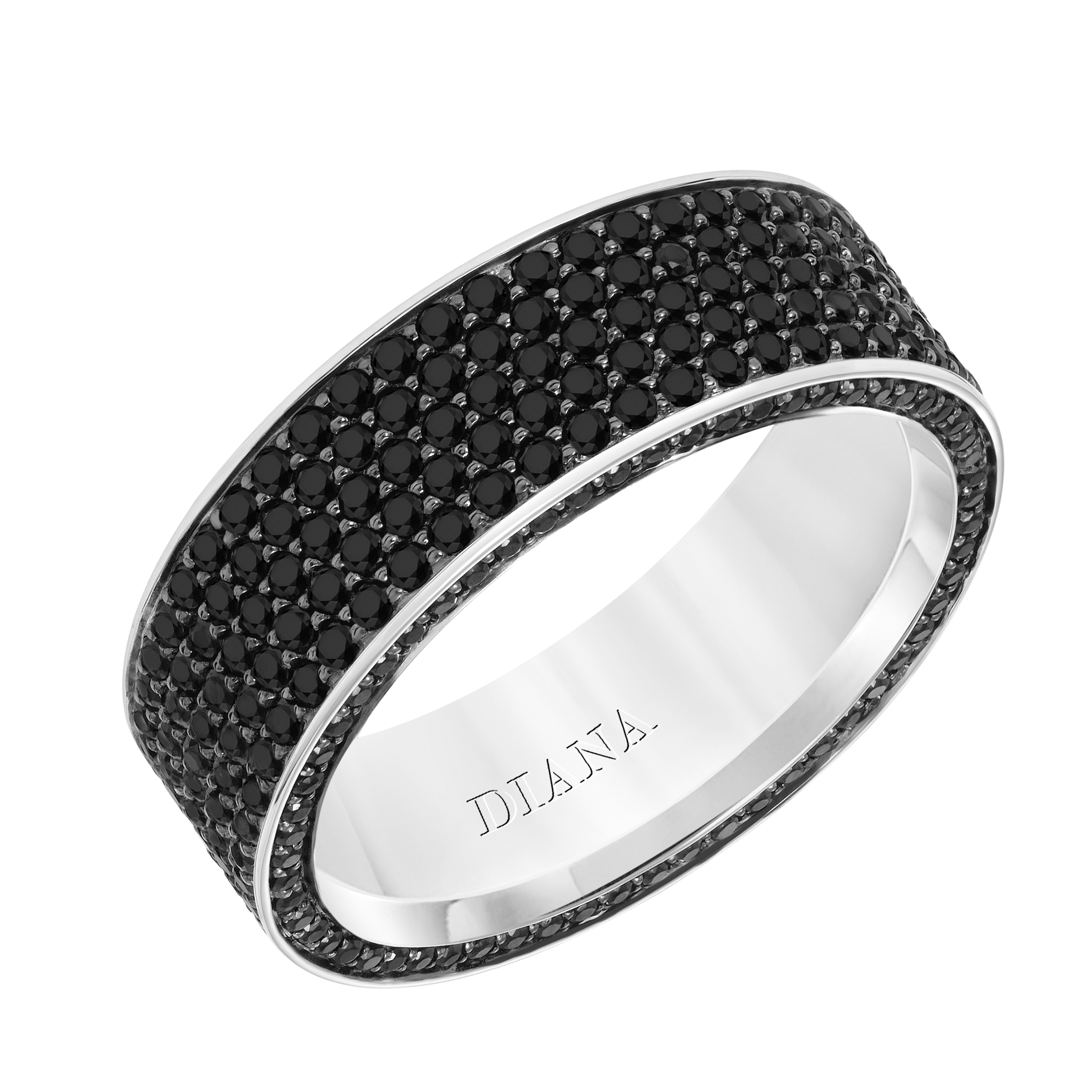 Men's Black Diamond Band with All Over Black Diamond and Black Diamond Side Detail and Polished Edge