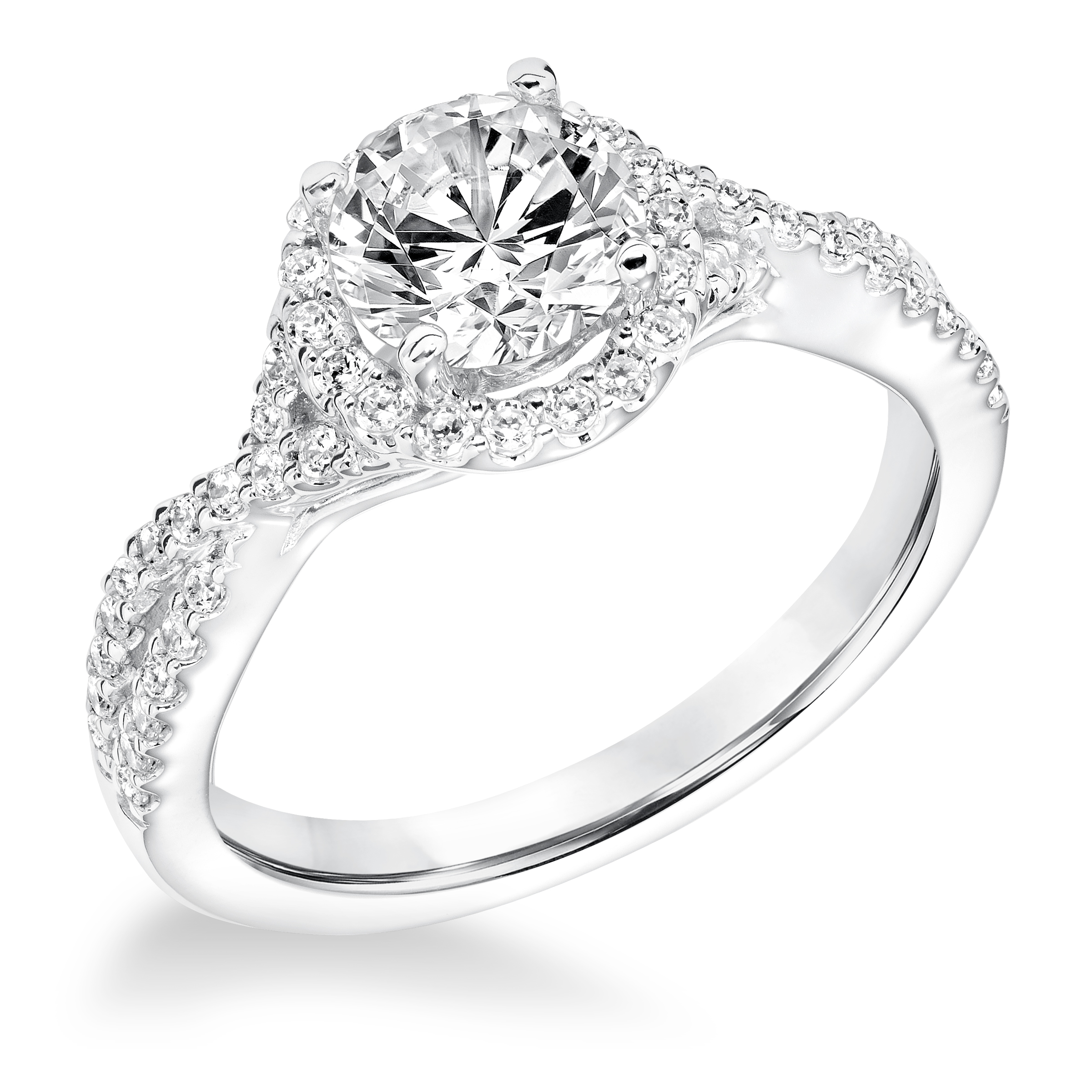 Contemporary Diamond Halo With Split Shank Engagement Ring