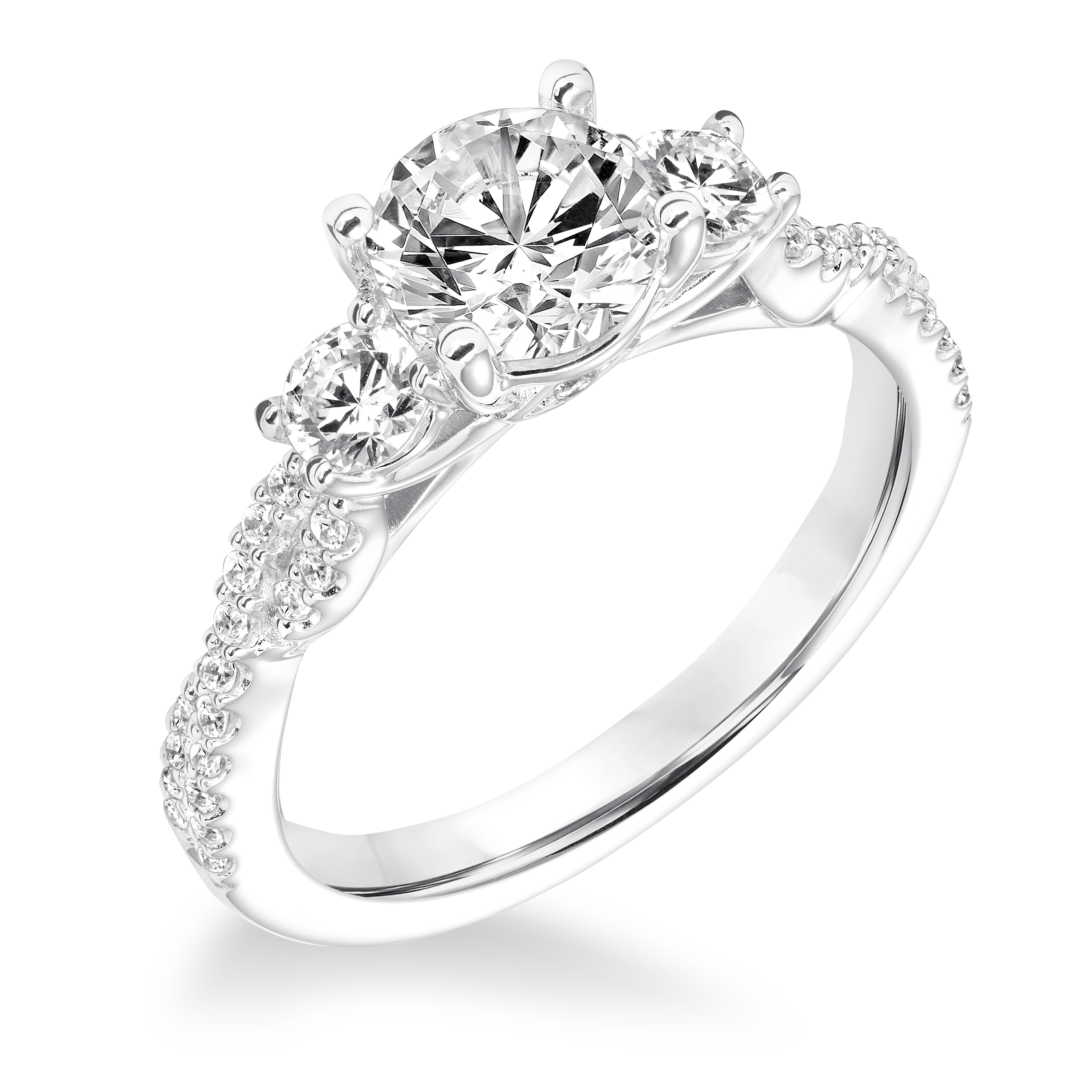 Contemporary Diamond Three Stone Twisted Shank Engagement Ring