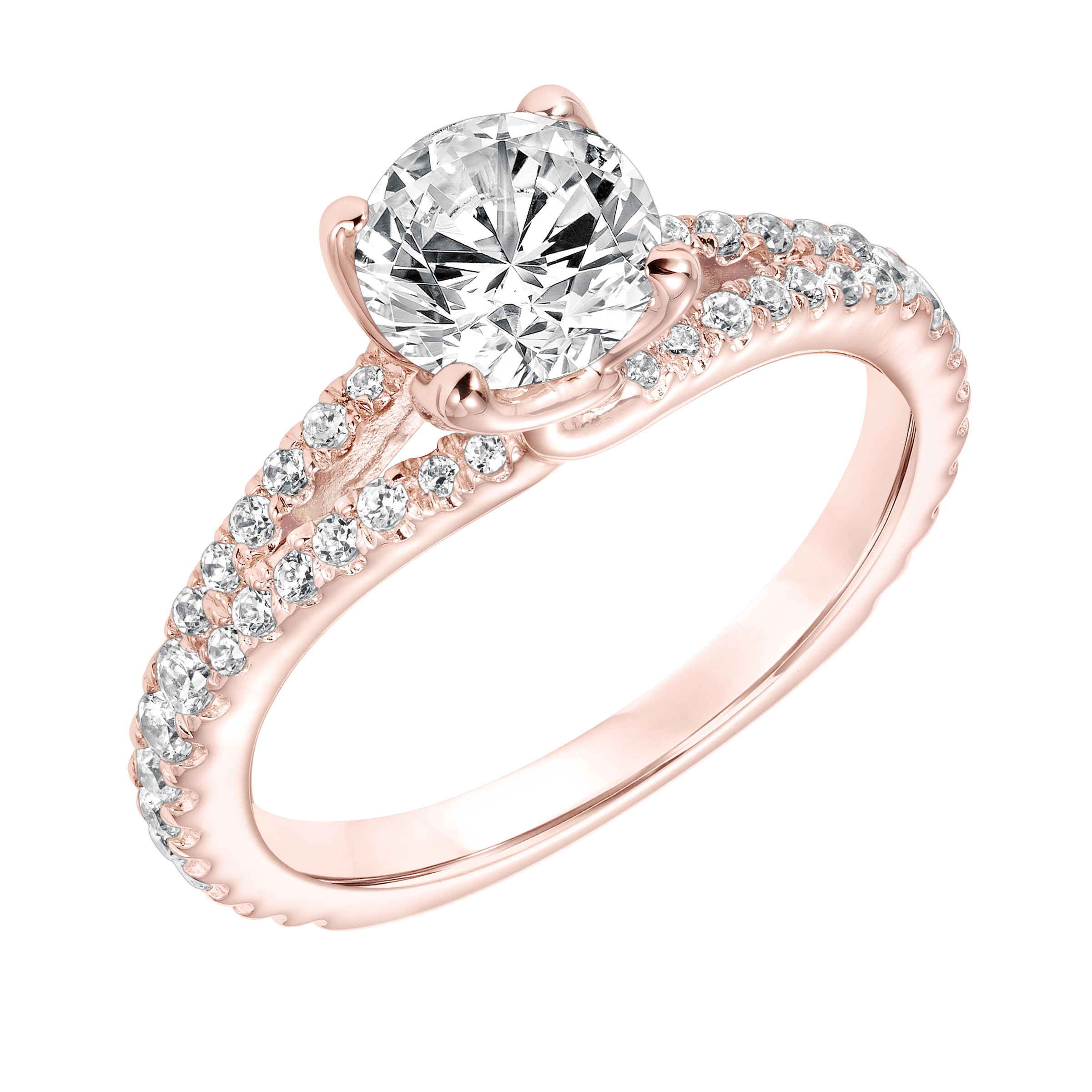 Diamond Prong Set Enagement Ring with Split Diamond Shank