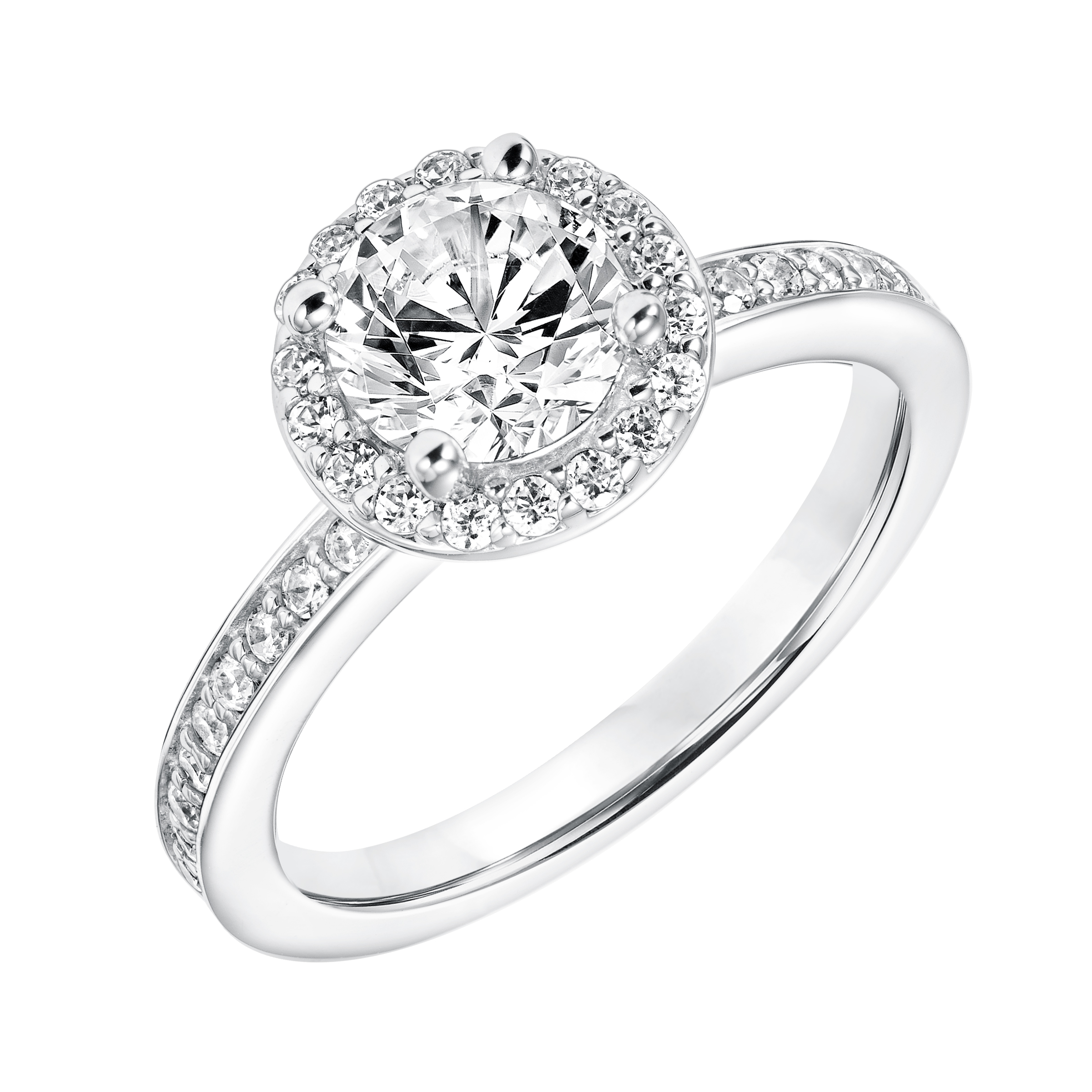 Diamond Prong Set Halo Engagement Ring with Diamond Shank