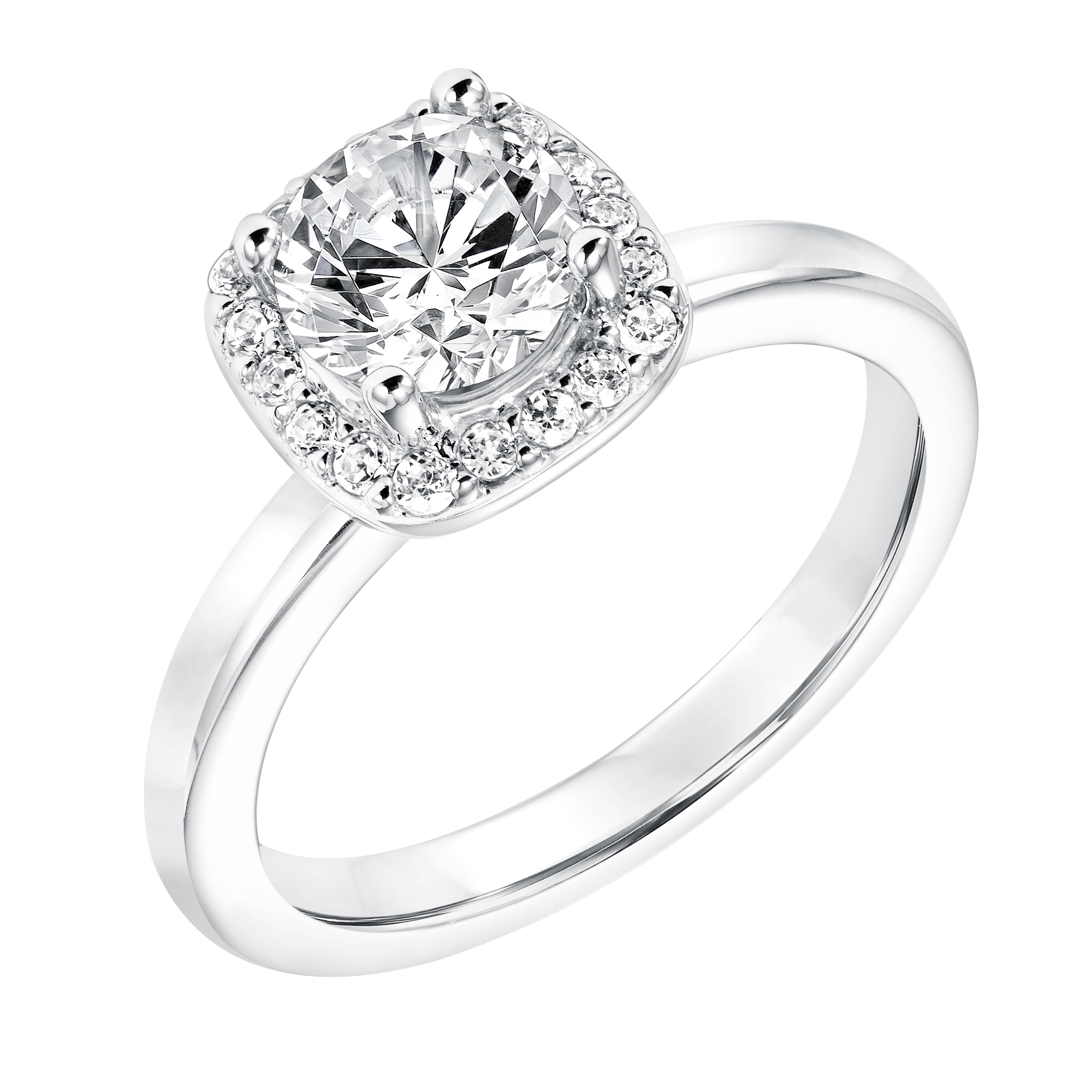 Diamond Prong Set Halo Engagement Ring with Polished Shank
