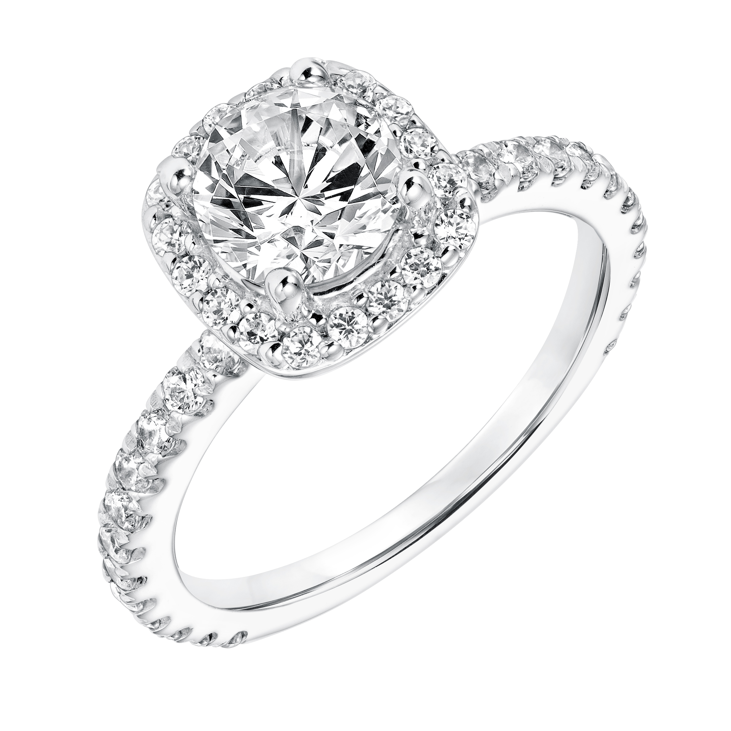 Diamond Prong Set Halo Engagement Ring with Diamond Shank