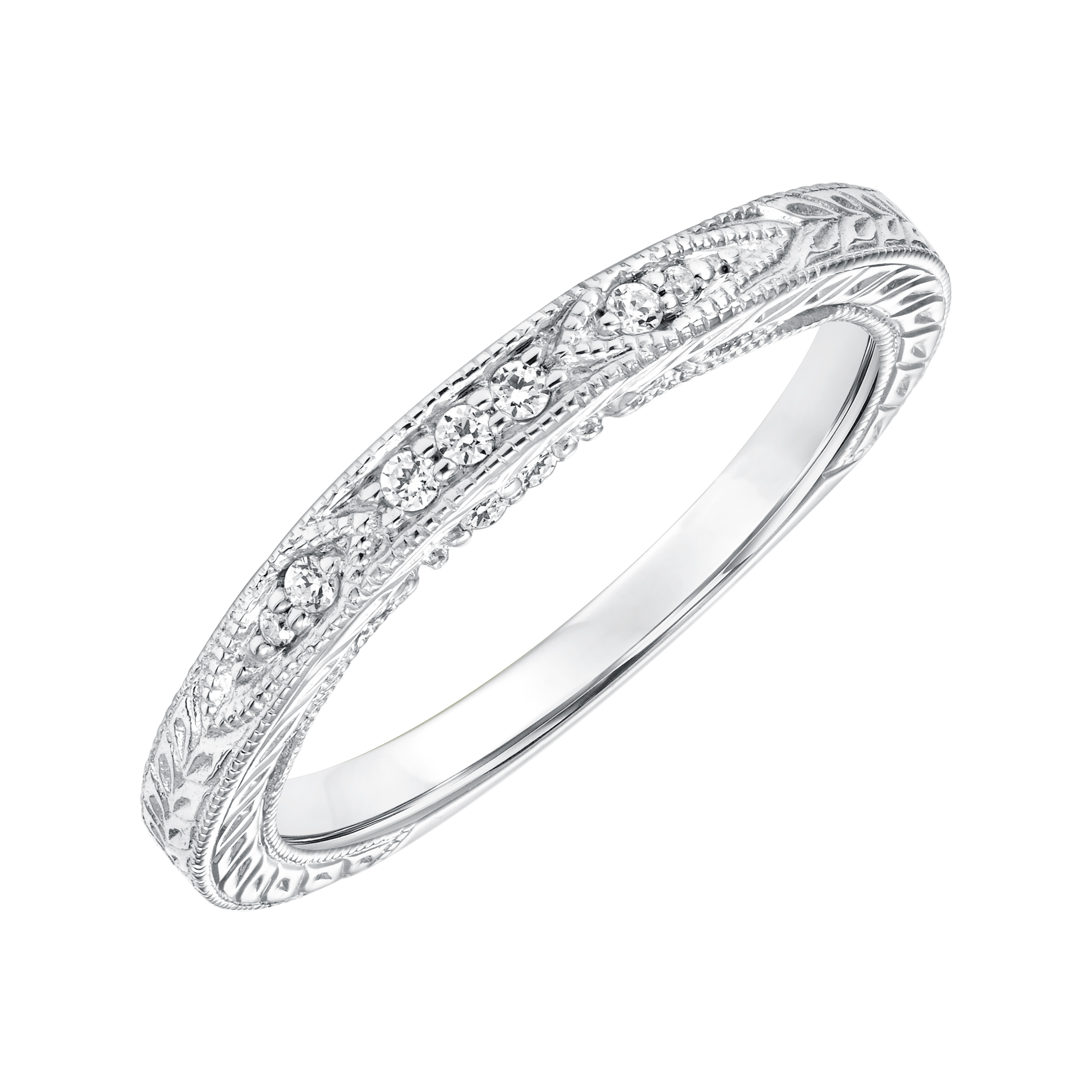 Diamond Engraved/Sapphire and Milgrain Wedding Band