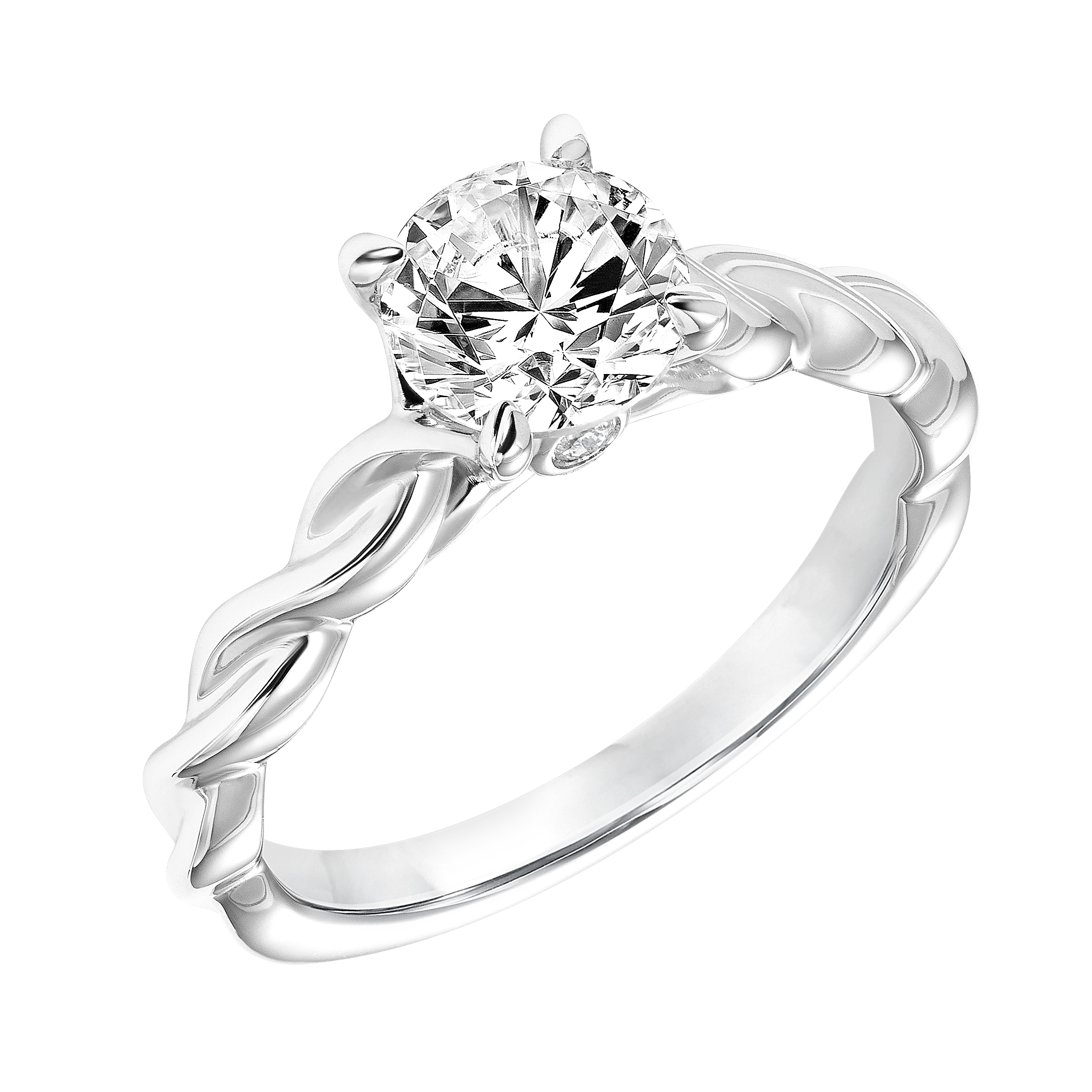 Diamond Solitaire Engagement Ring with Polished Twisted Shank and Bezel Diamond in Gallery