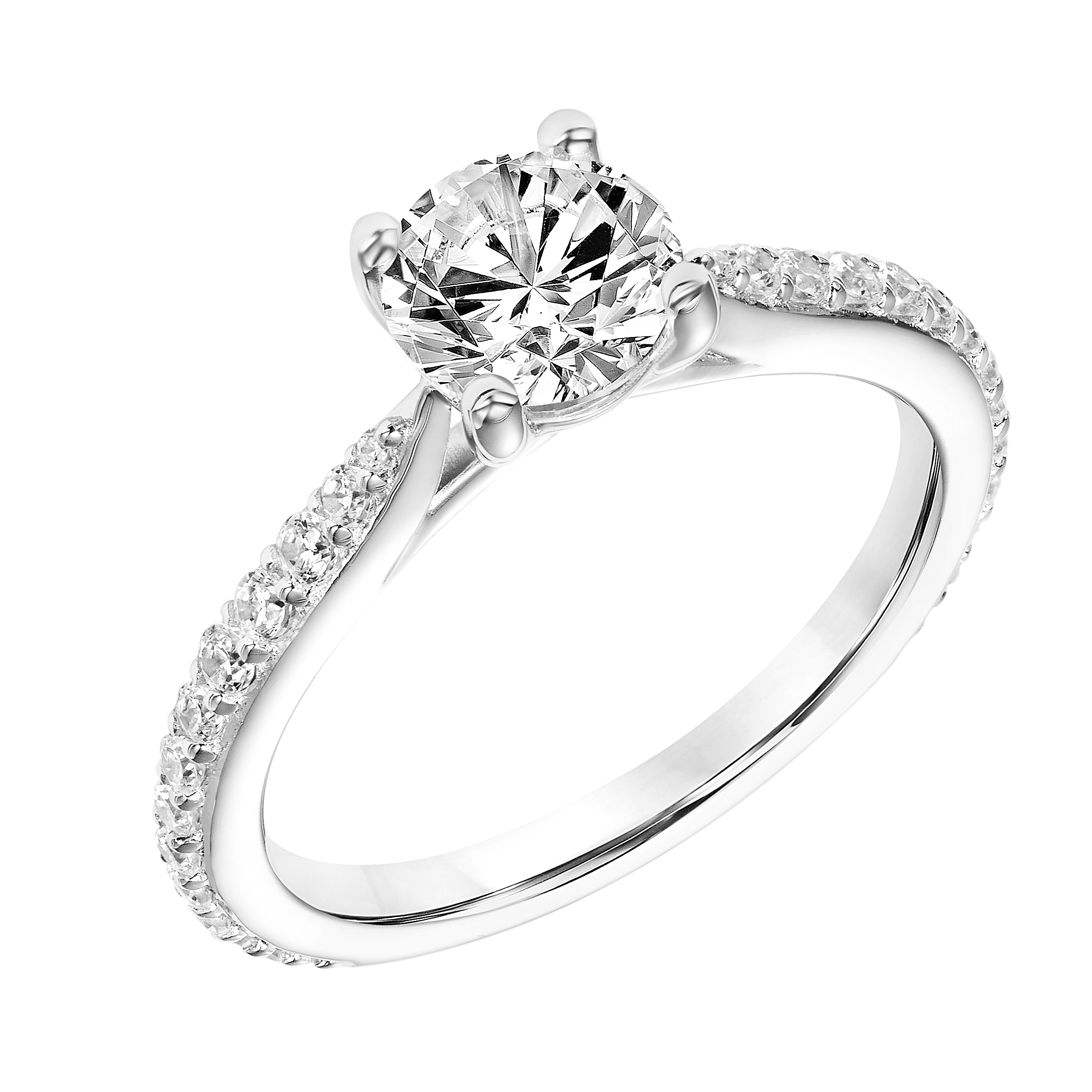 Diamond Prong Set Engagement Ring with Diamond Pinched Shank