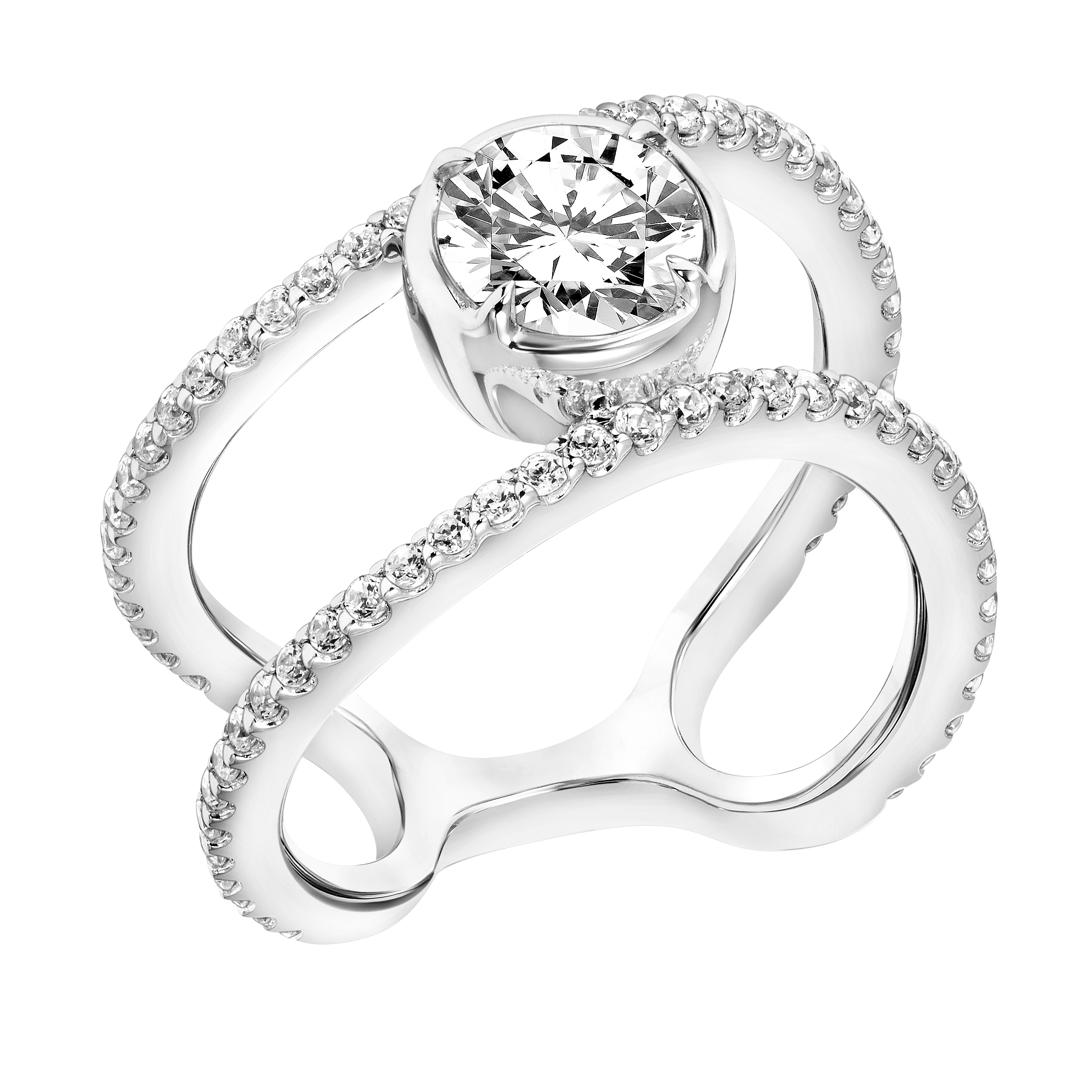 2 Row Open Diamond Shank Bordering Bezel Set Diamond Center