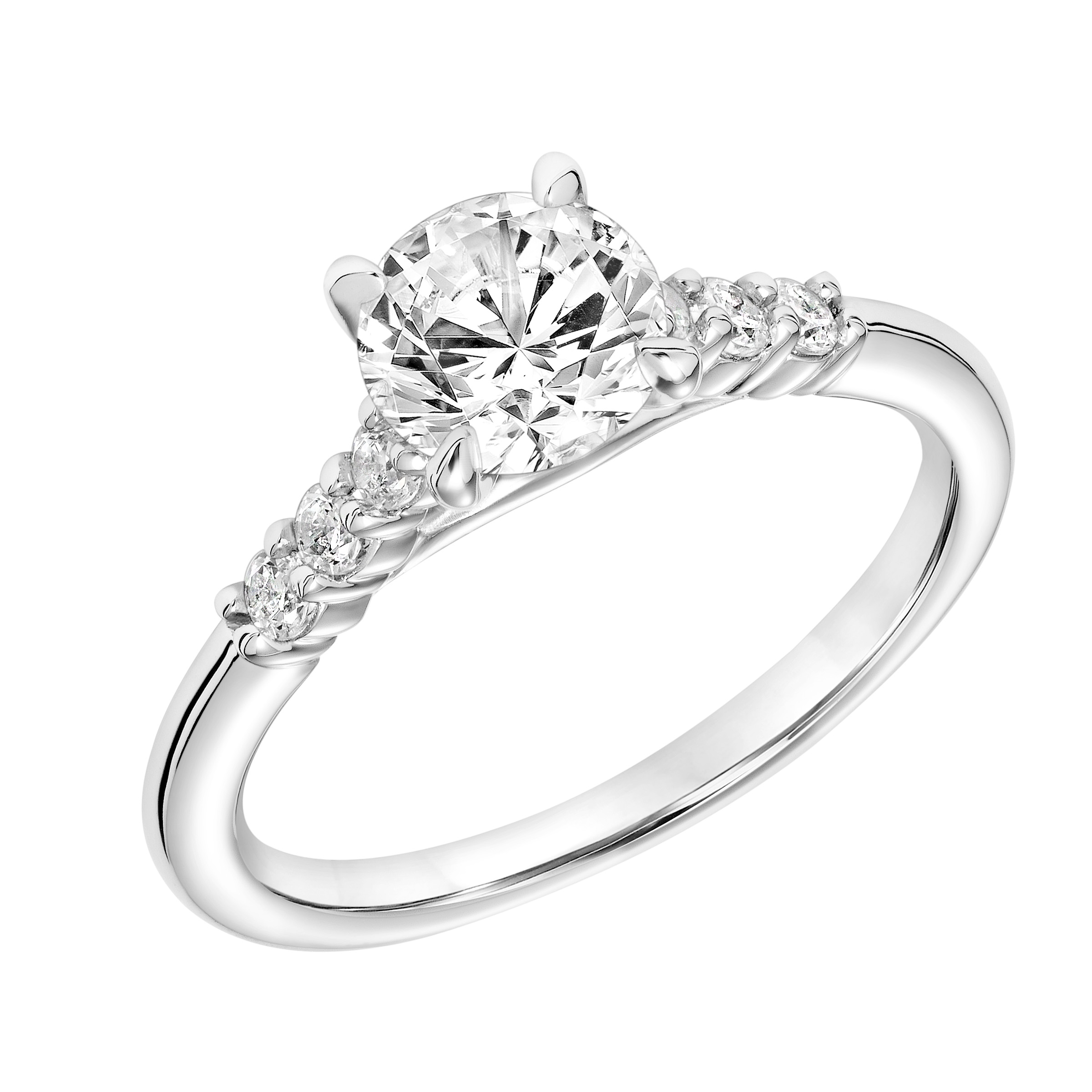 Classic Cathedral Setting Engagement Ring with Diamond Accented Petite Shank