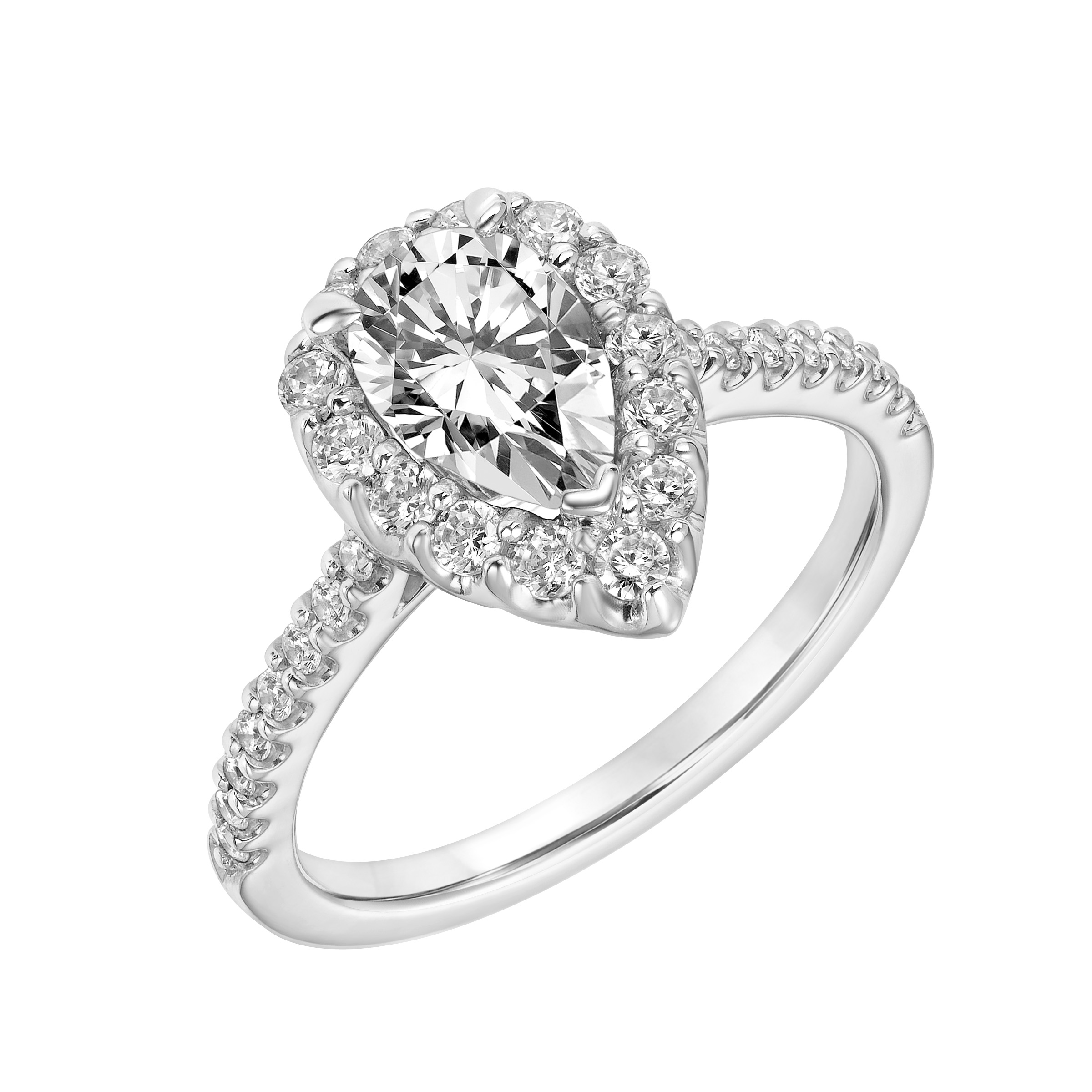 Classic Pear Diamond Halo Engagement Ring with  Diamond Shank