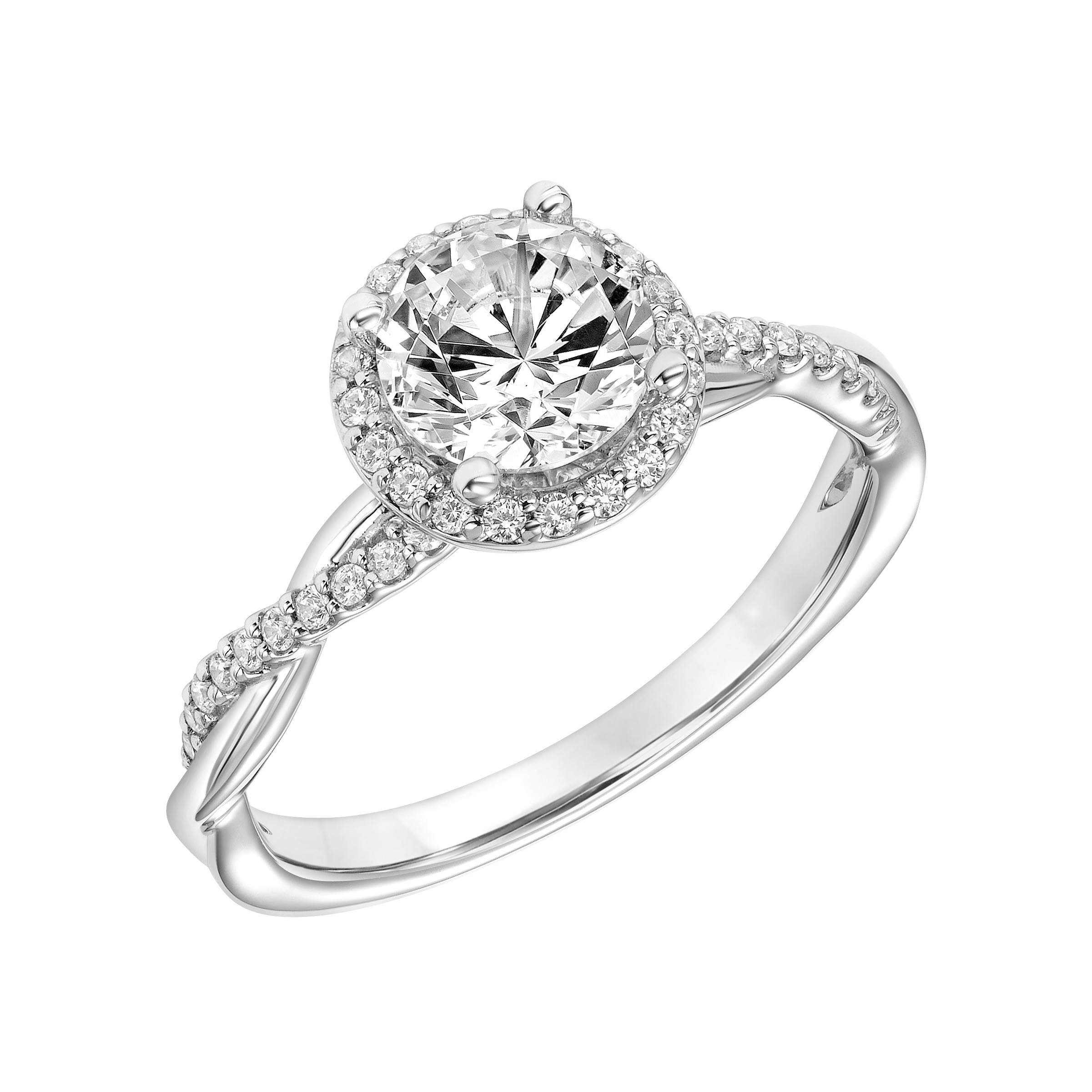 Contemporary Round Halo Twist Diamond Engagement Ring
