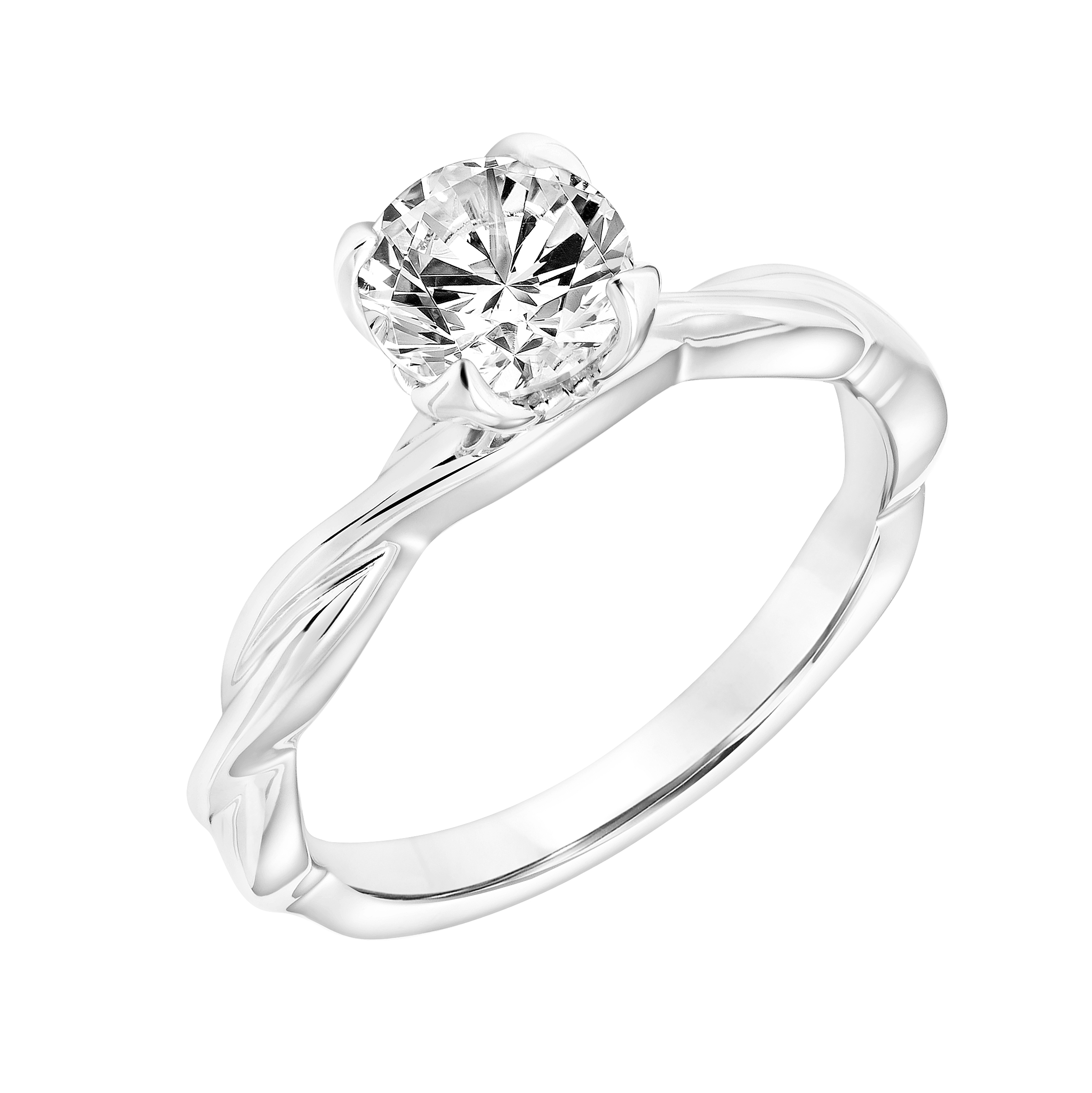 Overlapping Diamond Tipped Open Petal Basket with Diamond Collar and Twisted Polished Shank