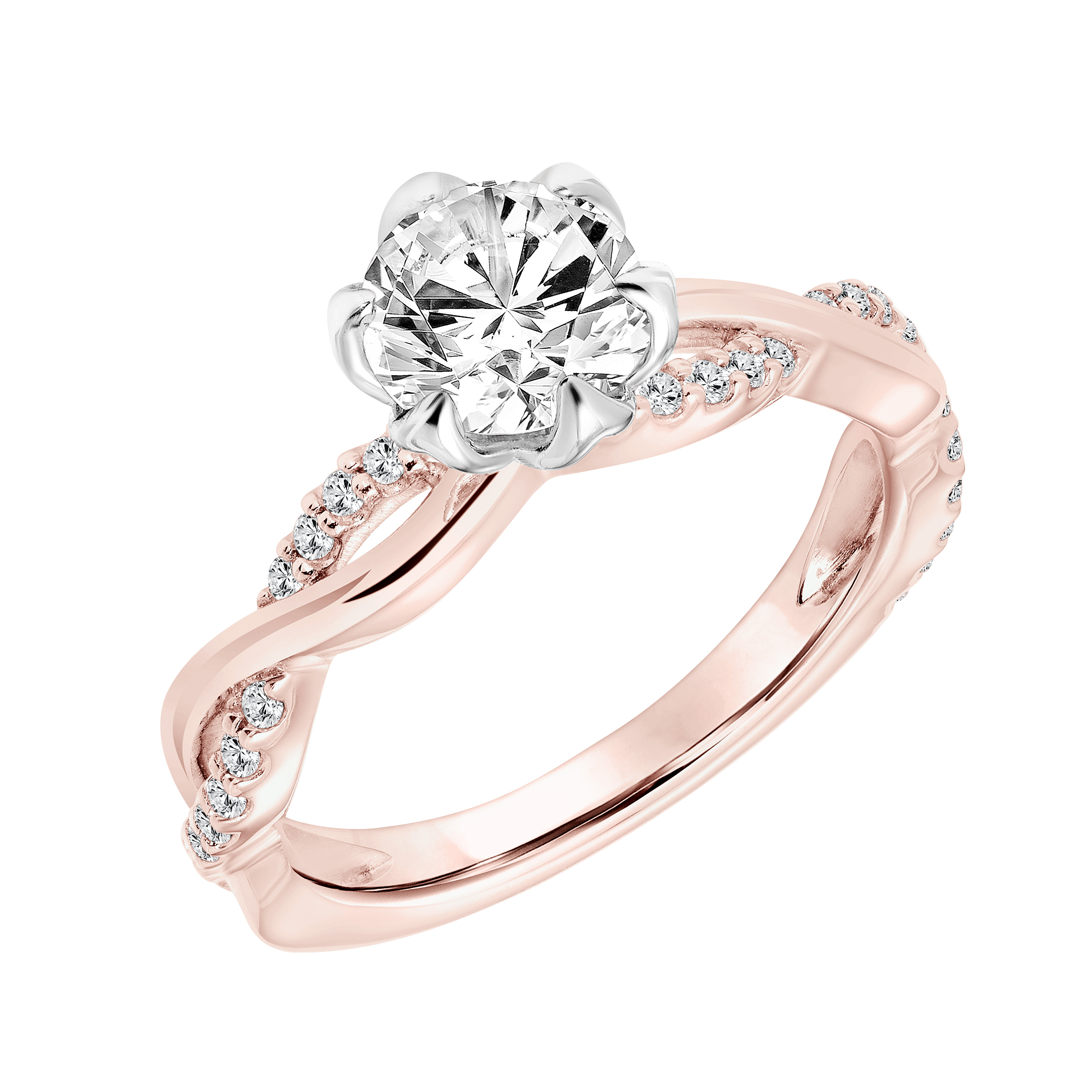 Triple Diamond Collar and Half Polished, Half Diamond Open Twisted Shank