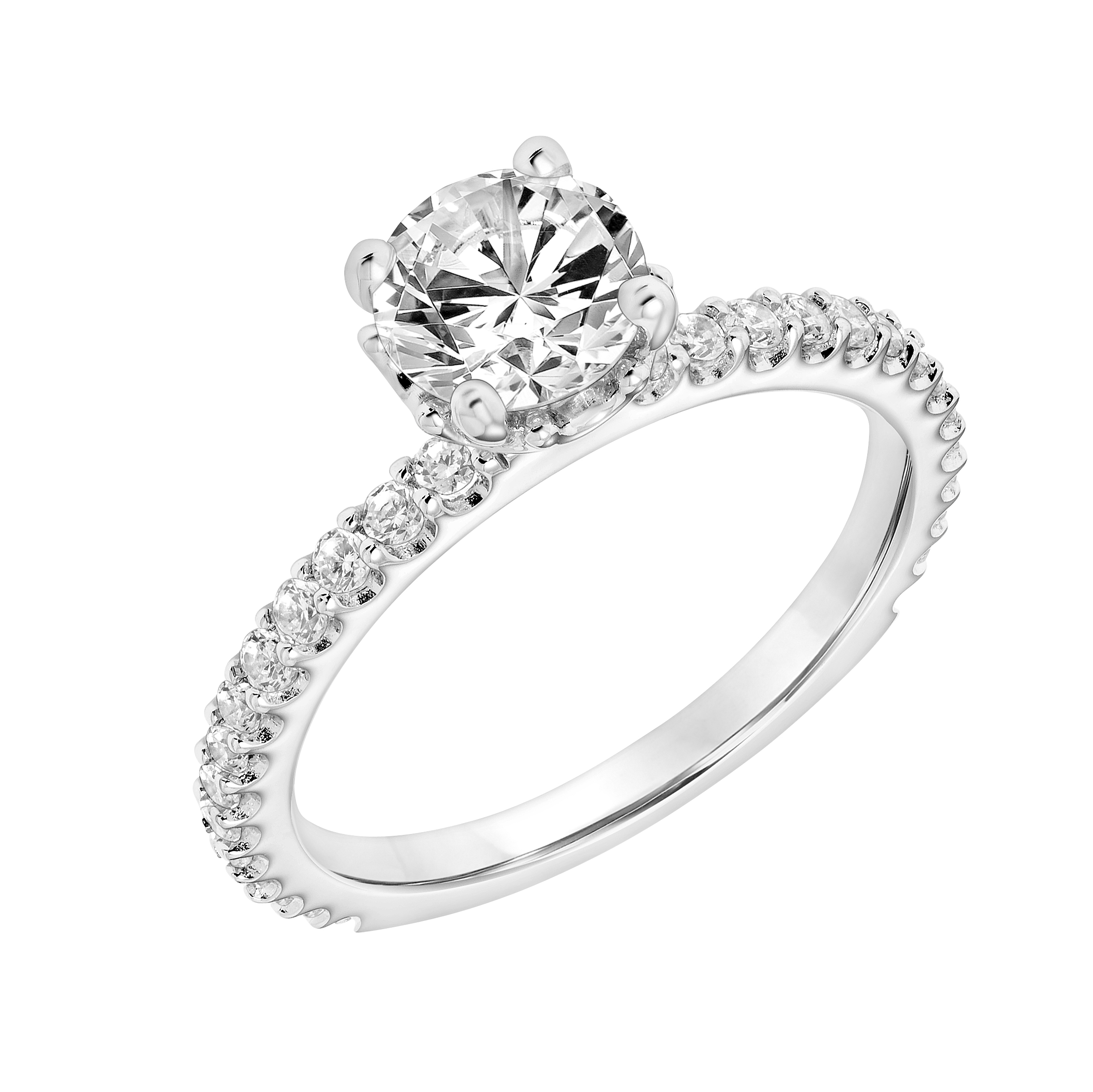 Overlapping Diamond Tipped Open Petal Basket with Diamond Collar and Diamond Prong Set Shank