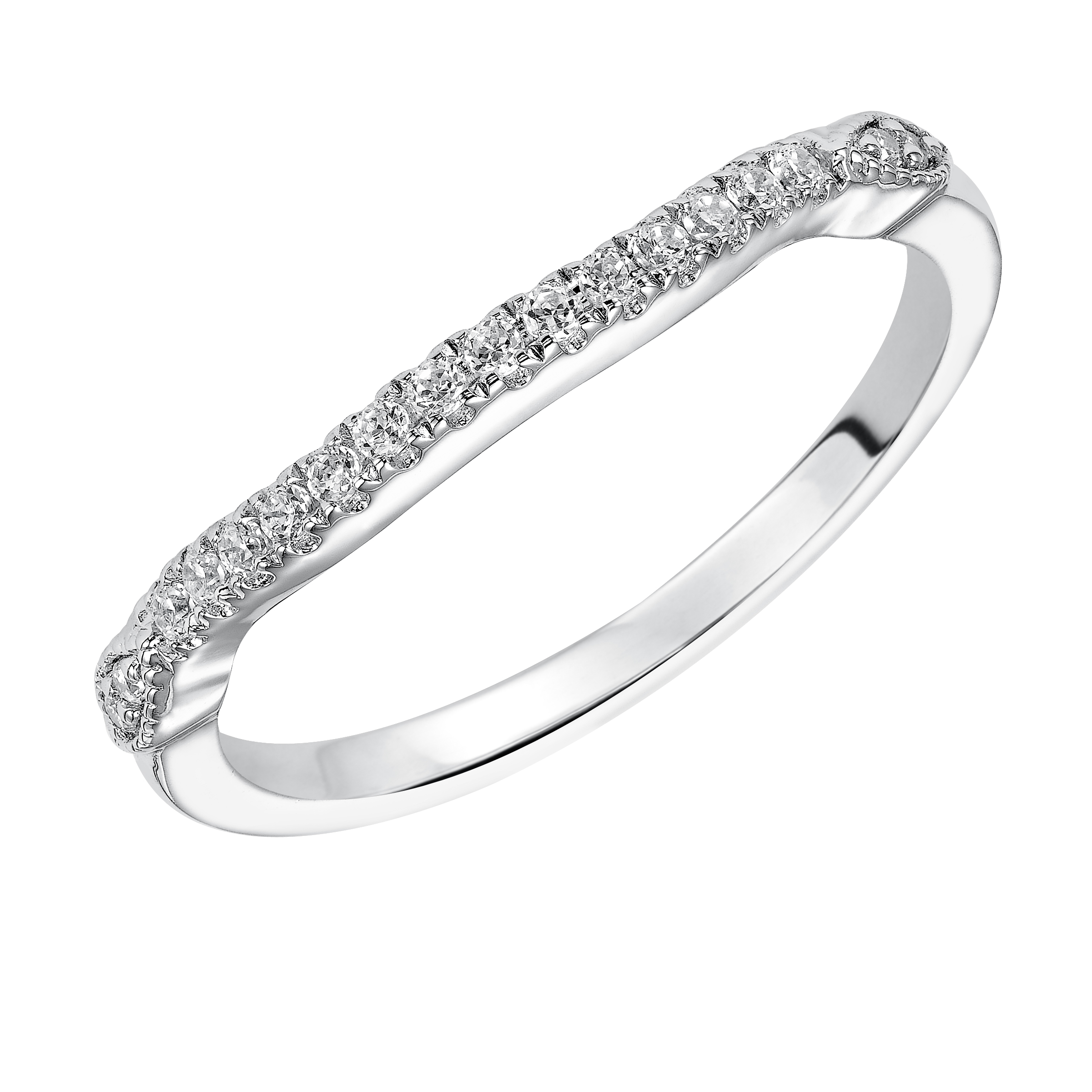 Wedding band with pave set, round diamonds.