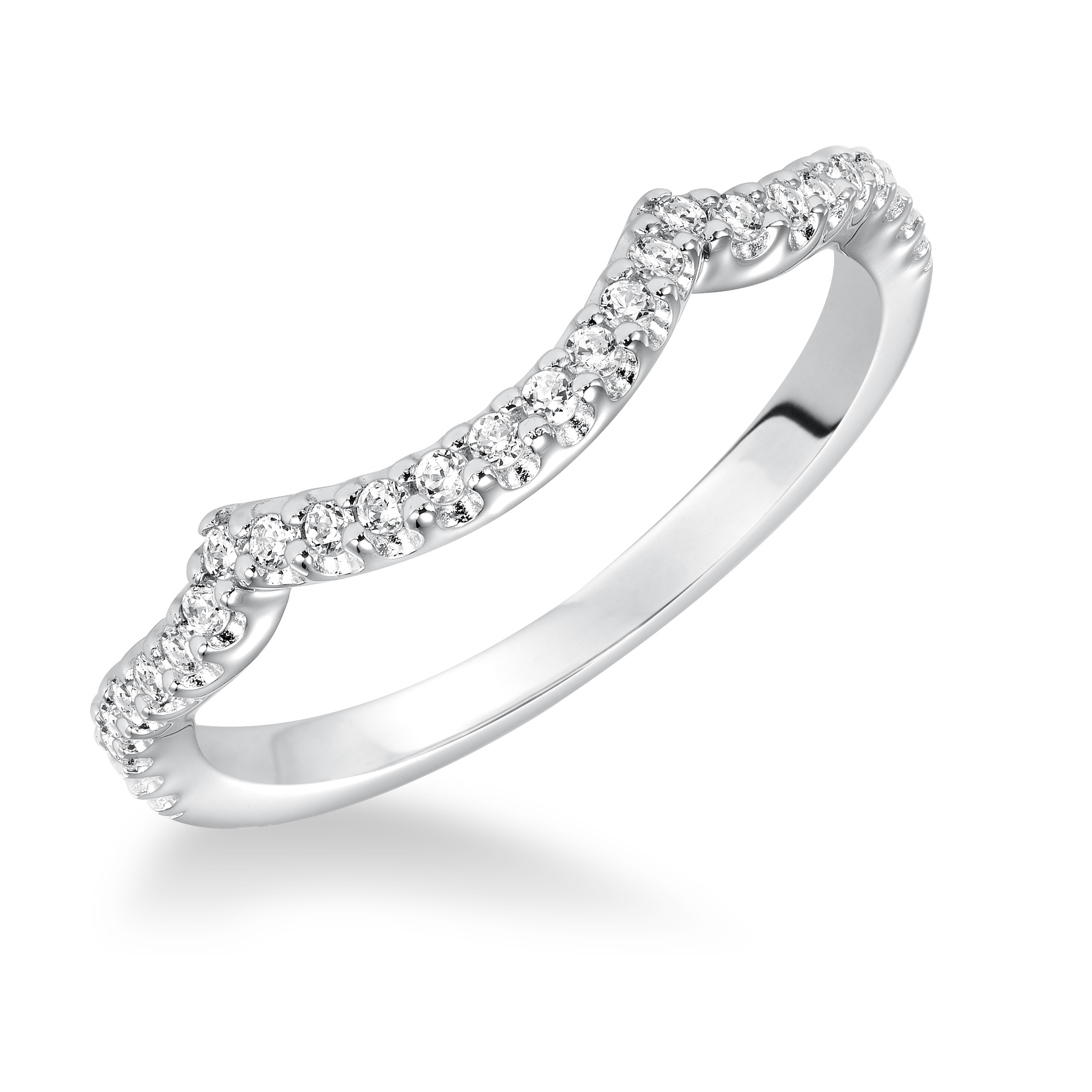 Curved diamond prong set wedding band