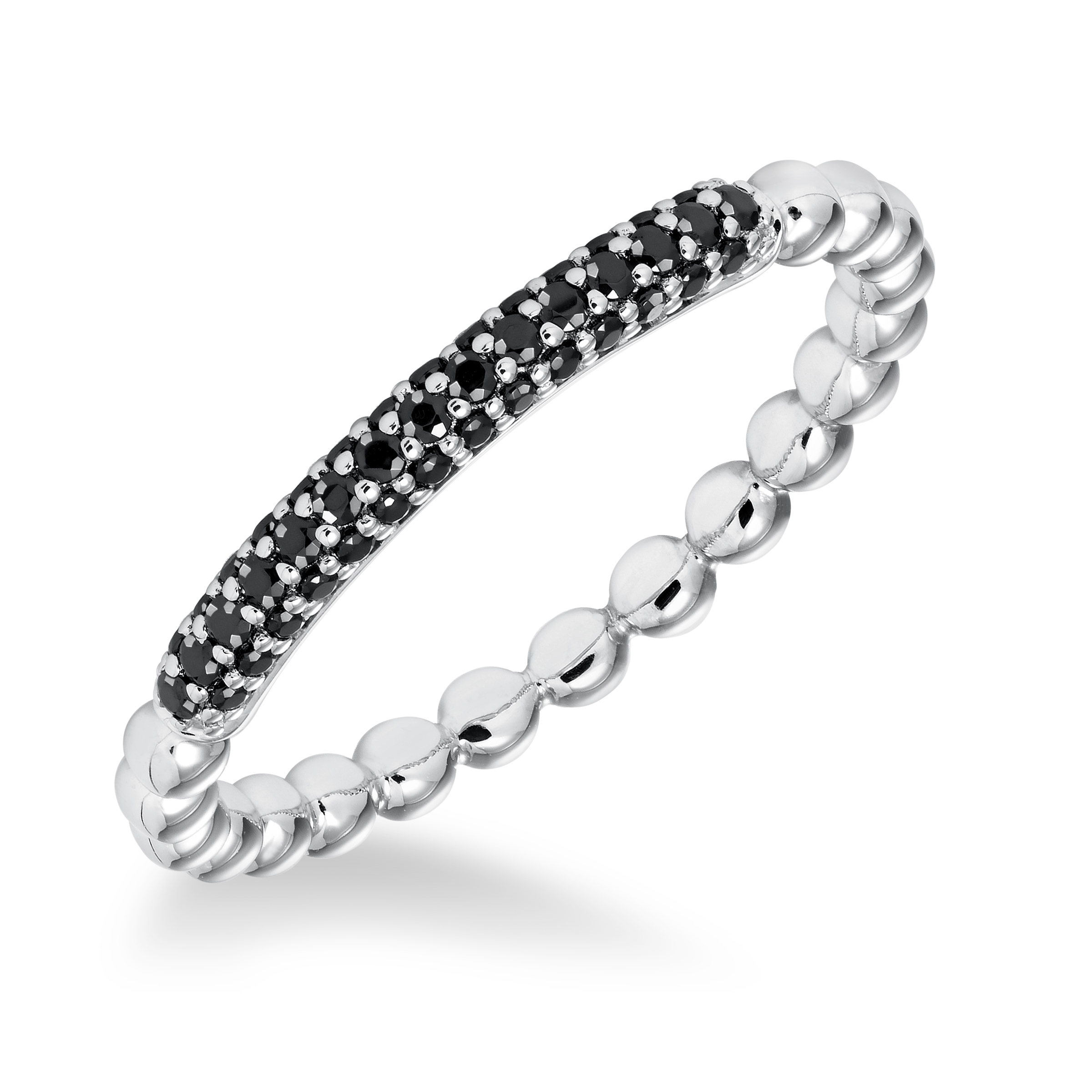 Stackable Beaded Band with black Pave Diamonds