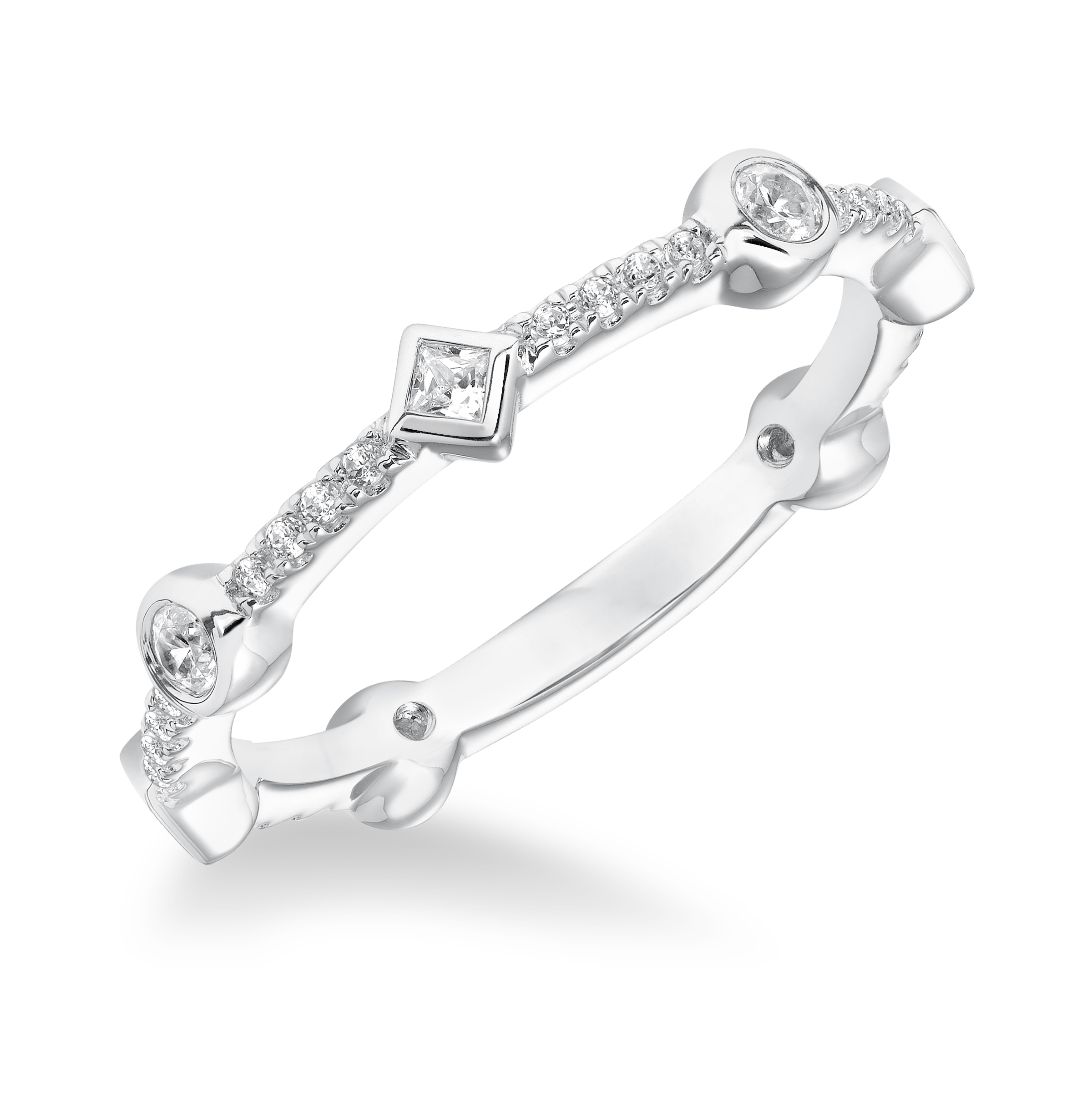 Stackable Band with Bezel and Prong Set Diamonds