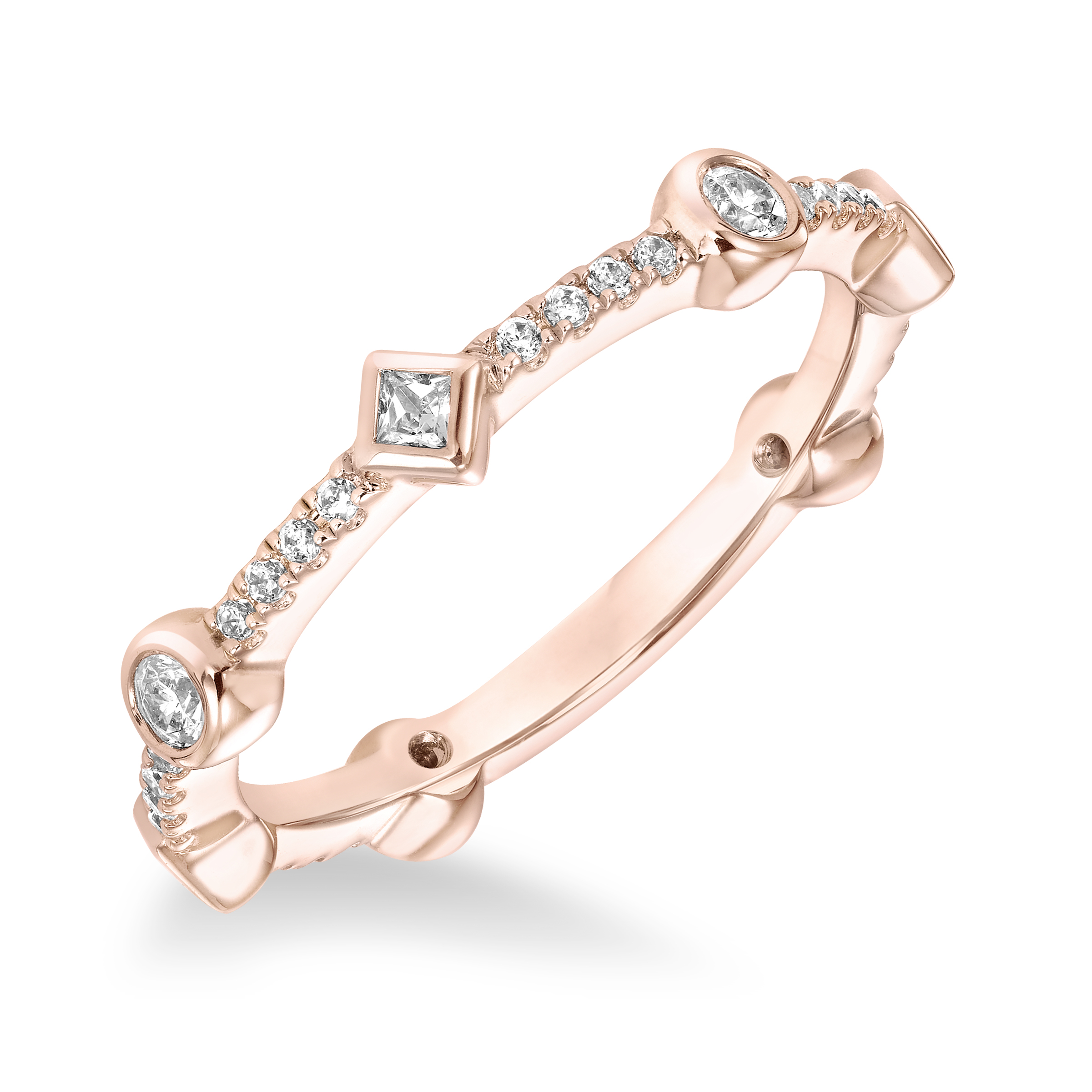 Stackable Band with Bezel and Prong Set Diamonds