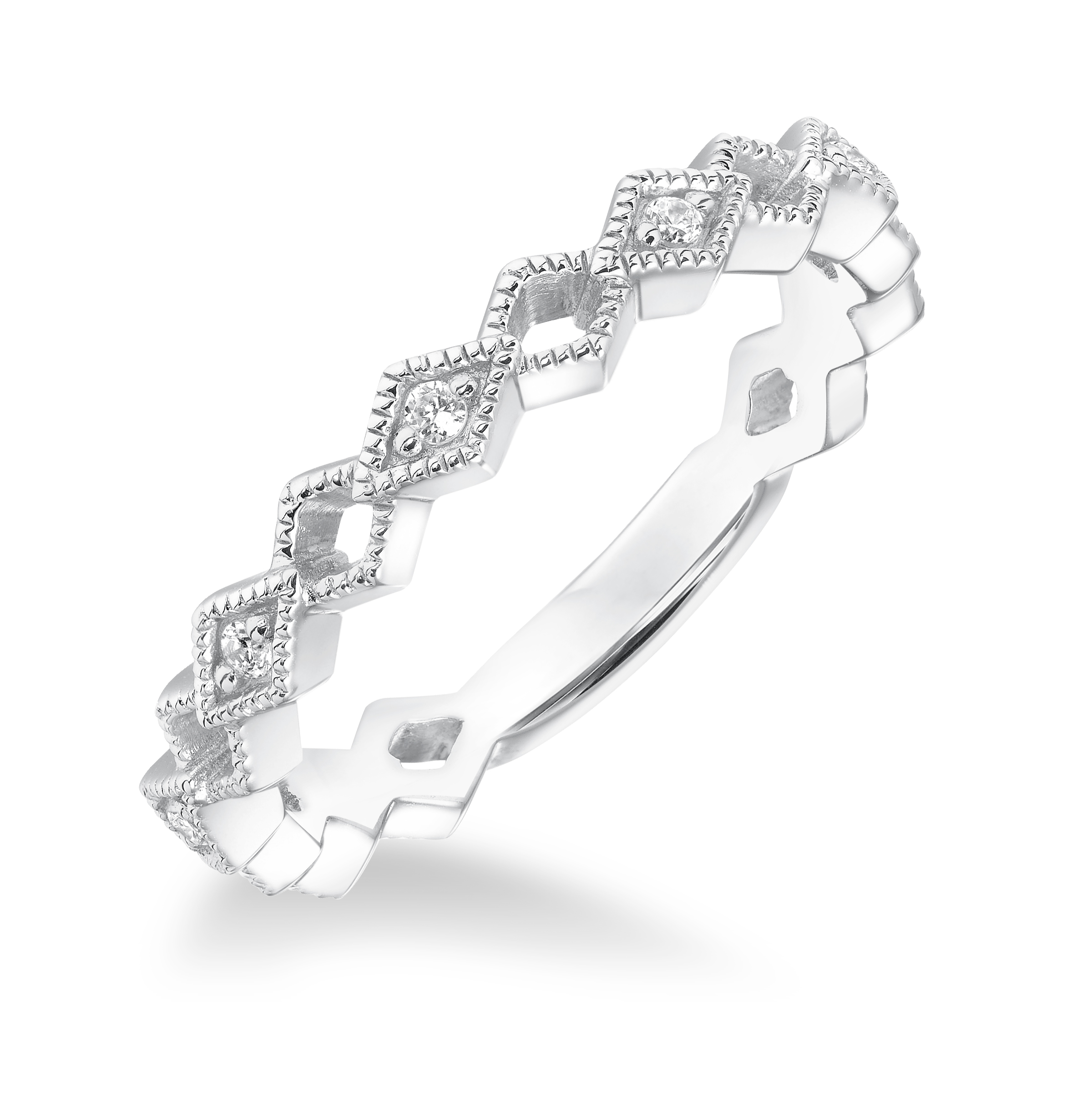 Stackable Diamond Shape and Milgrain Band