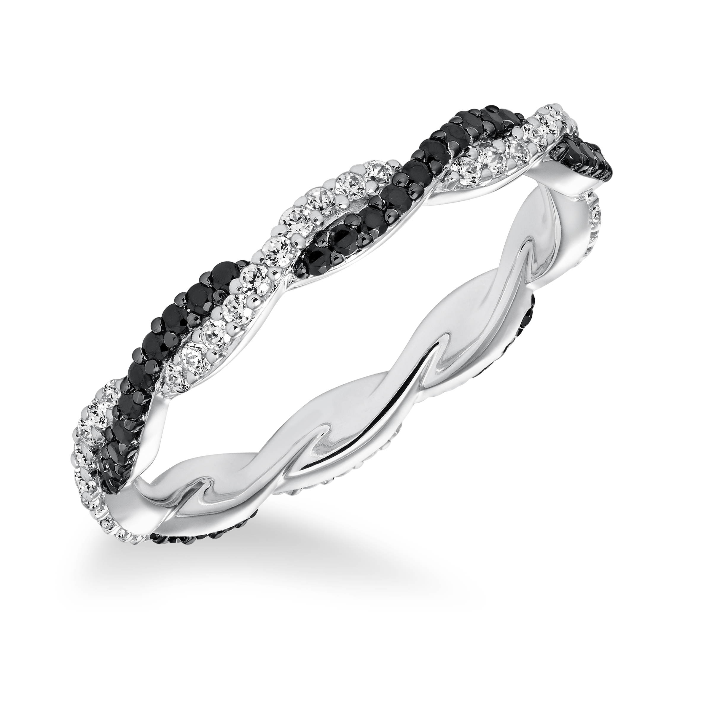 Twisted  White and Black Diamond Eternity Band