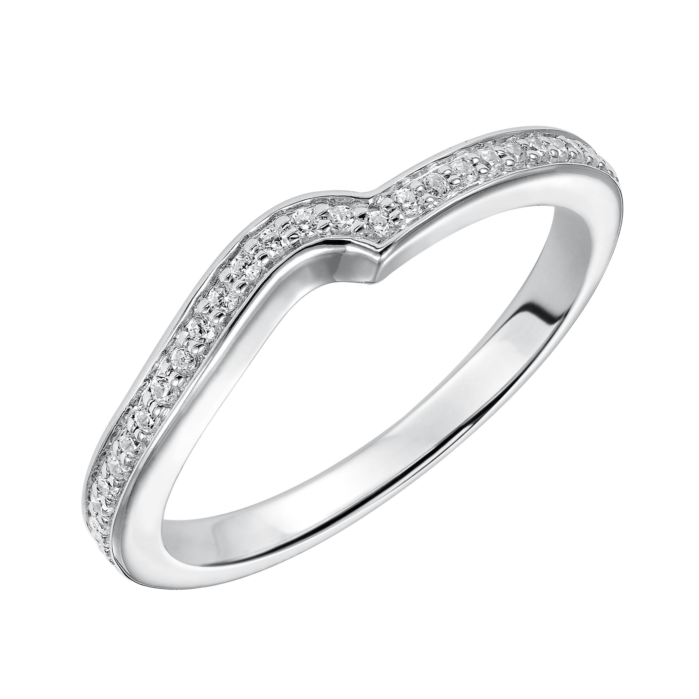 Diamond engagement ring with multi-row, round diamond enhanced shank.