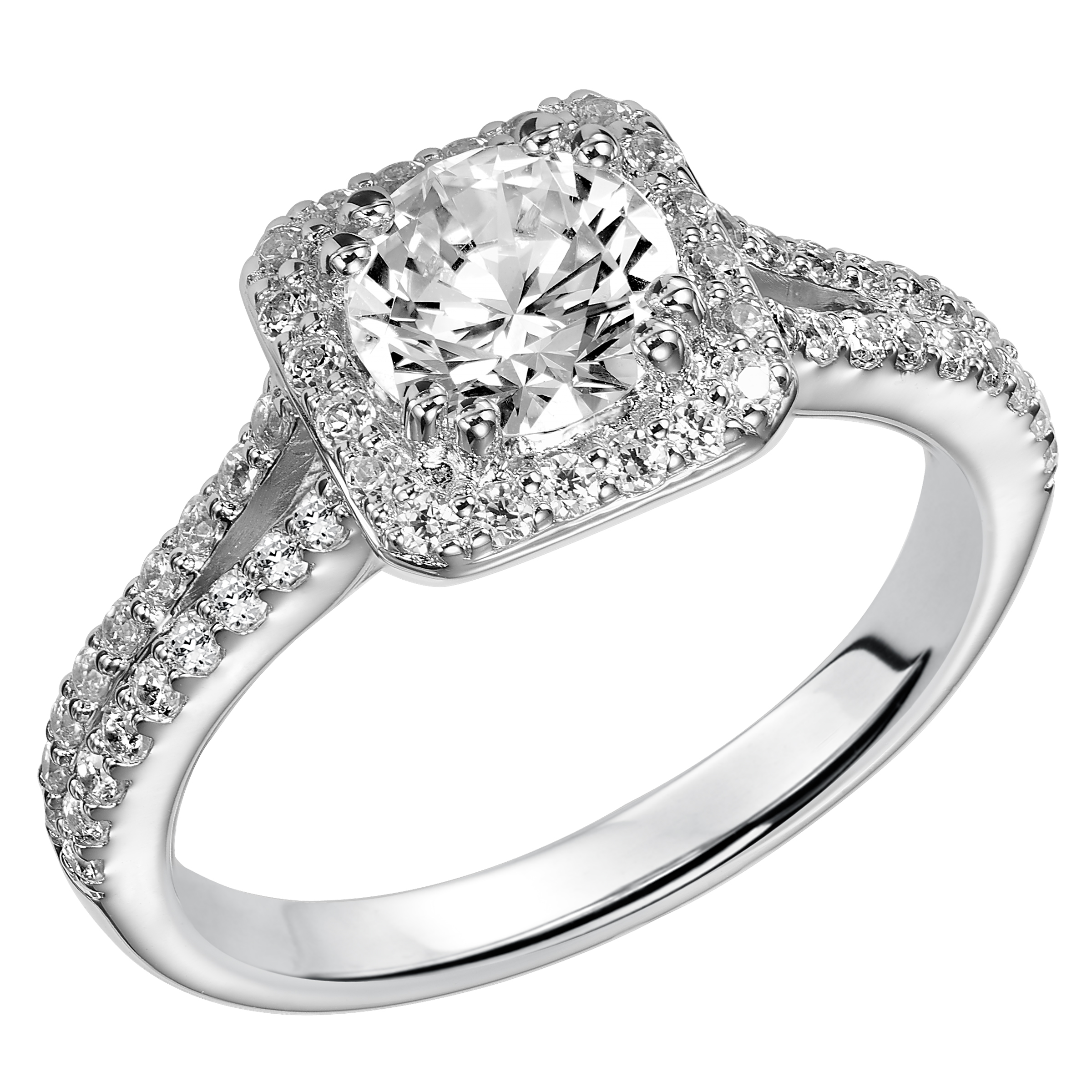 Contemporary Prong Halo Engagement Ring