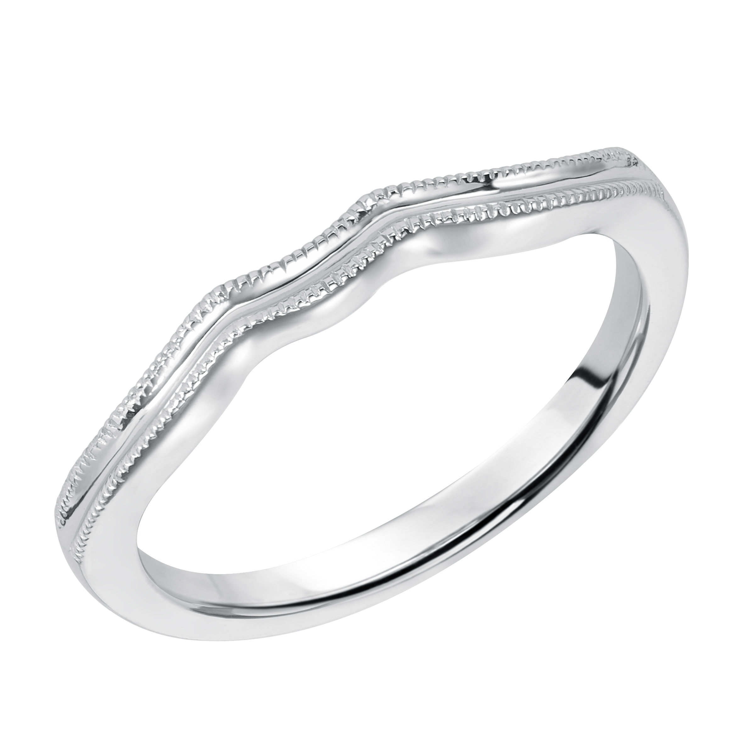 Wedding band with high polished, infinity twist shank design to compliment matching engagement ring.