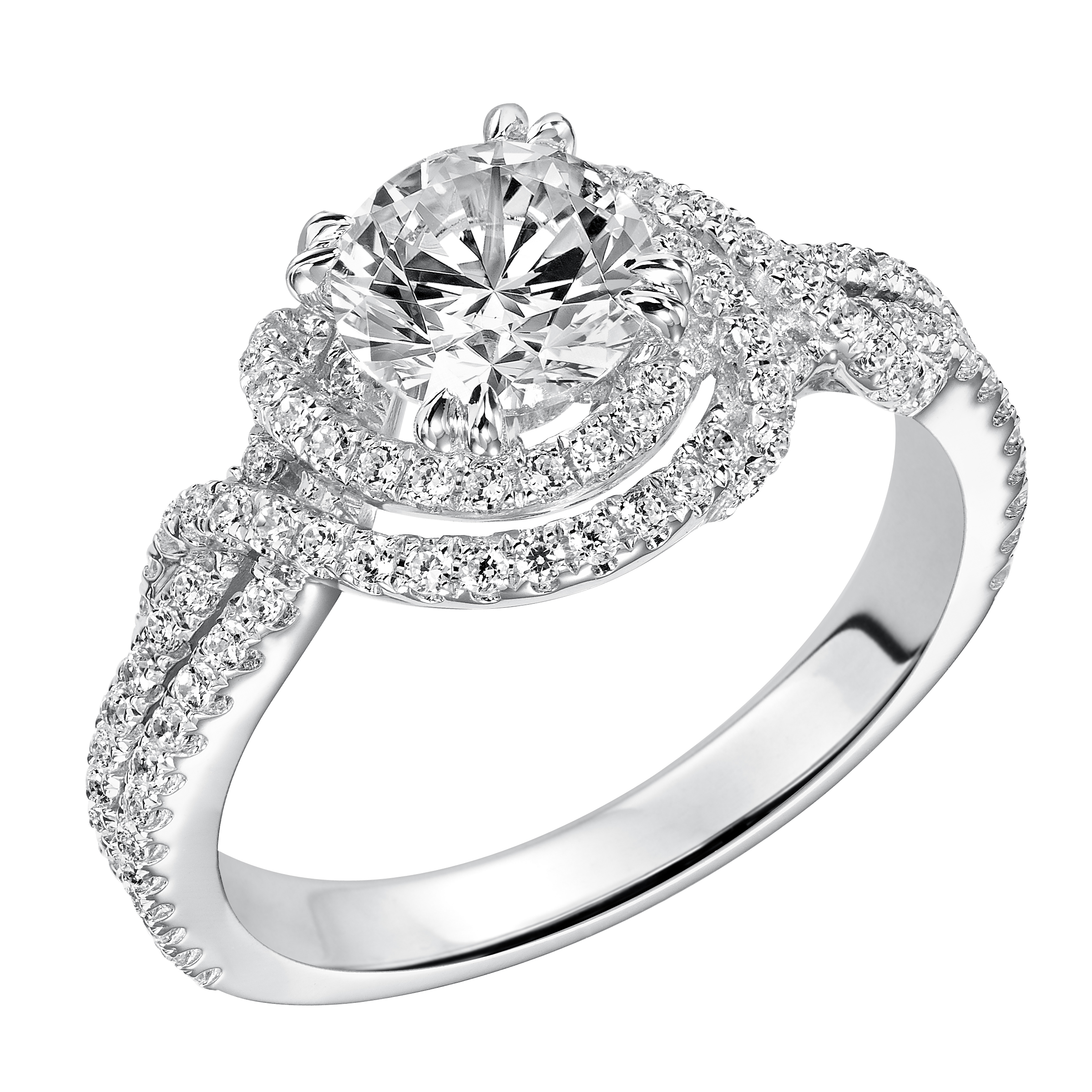 Graceful curves inspired the design of this show-stopping free form diamond prong set engagement ring