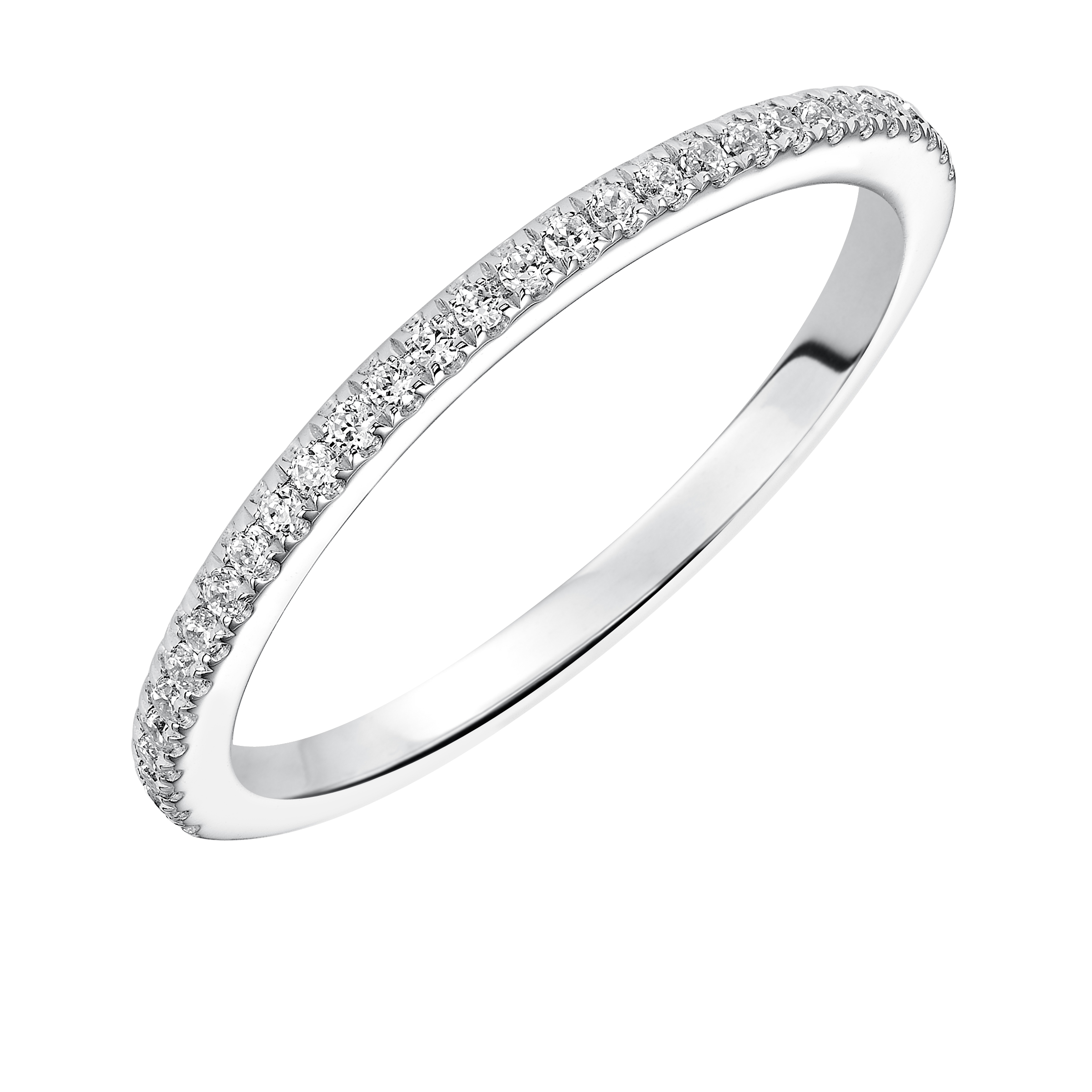 Wedding band with pave set, round diamonds.