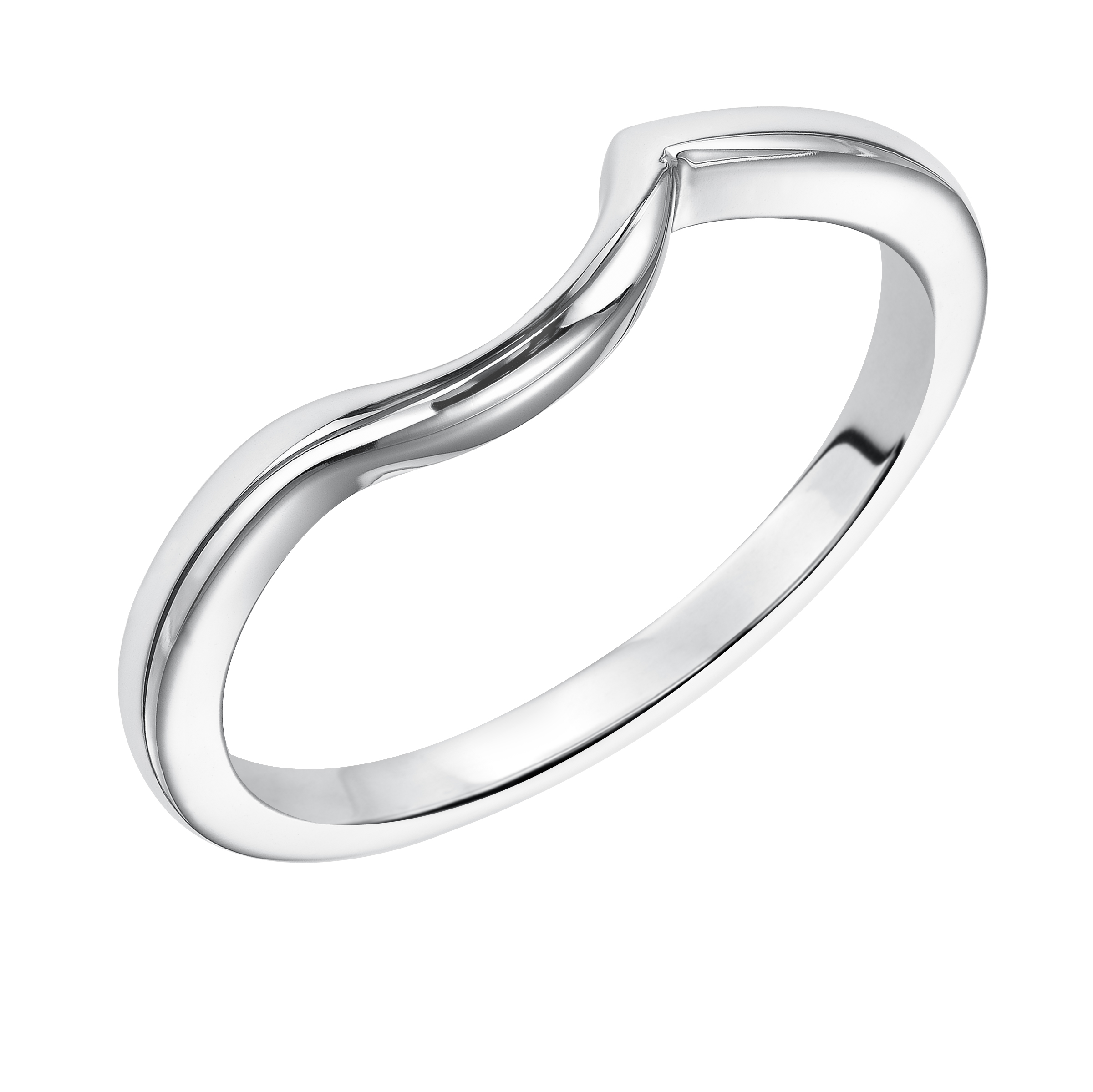 Wedding band with high polished shank designed to fit flush with matching engagement ring.