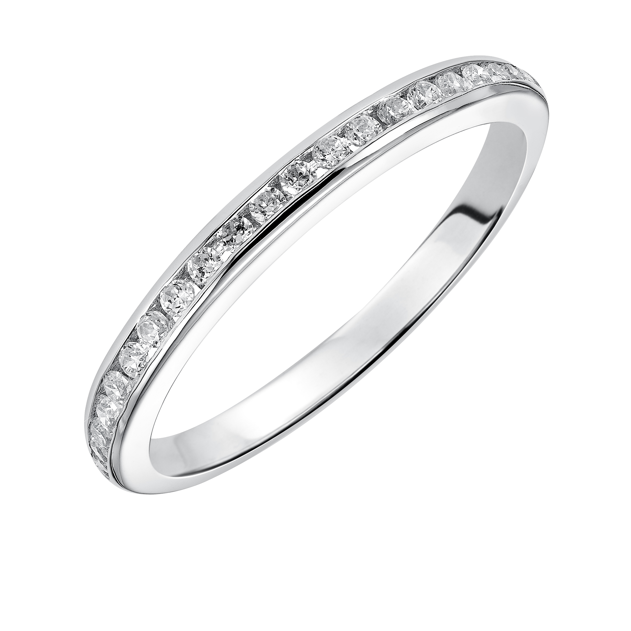 Wedding band with channel set, round diamonds.