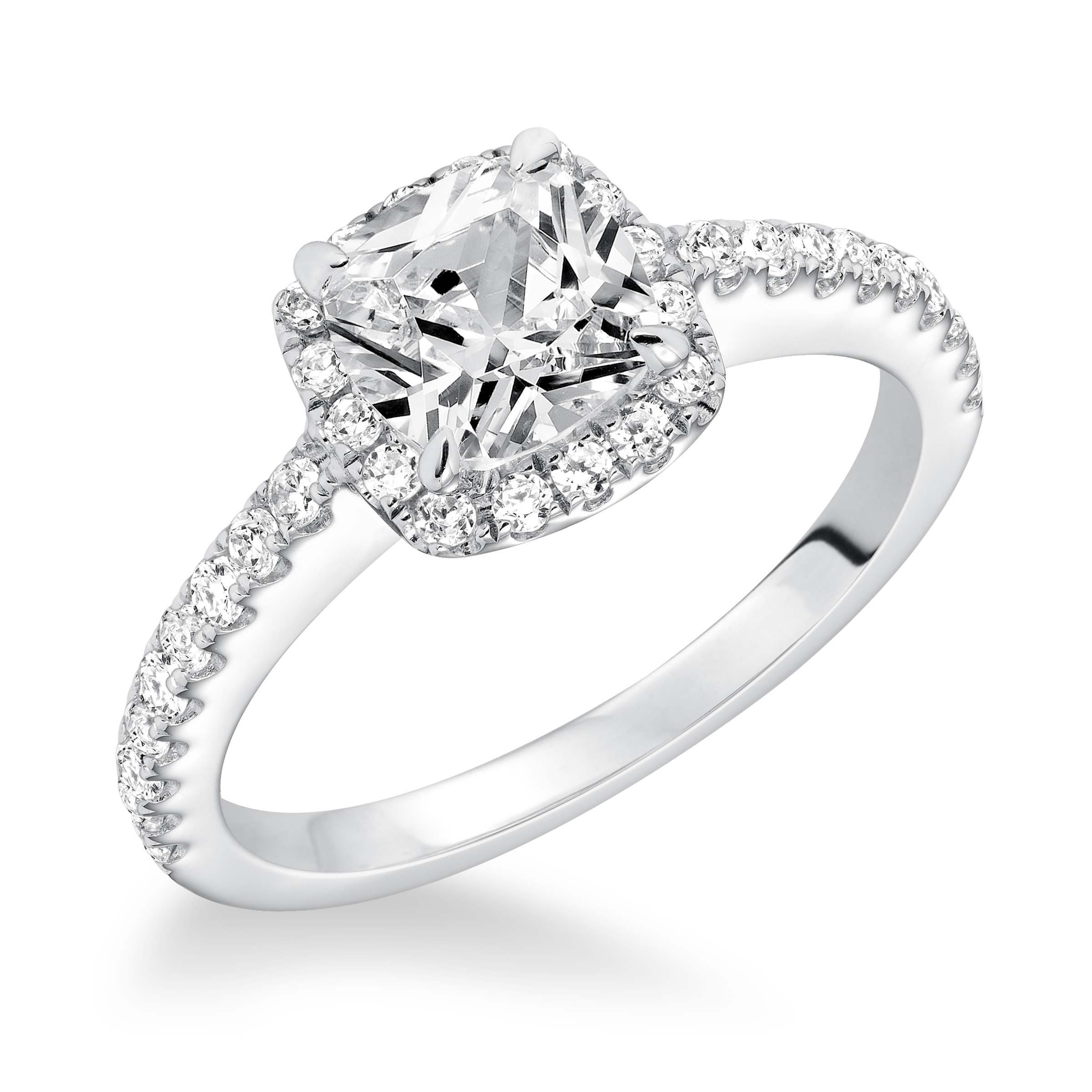 Diamond prong set halo engagement ring