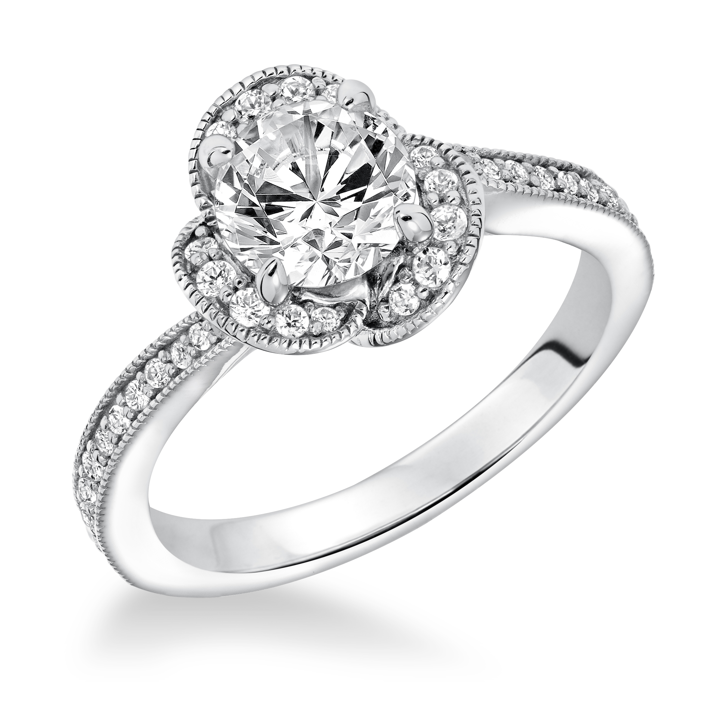 Diamond Prong set Floral Halo with Milgrain Enagement Ring