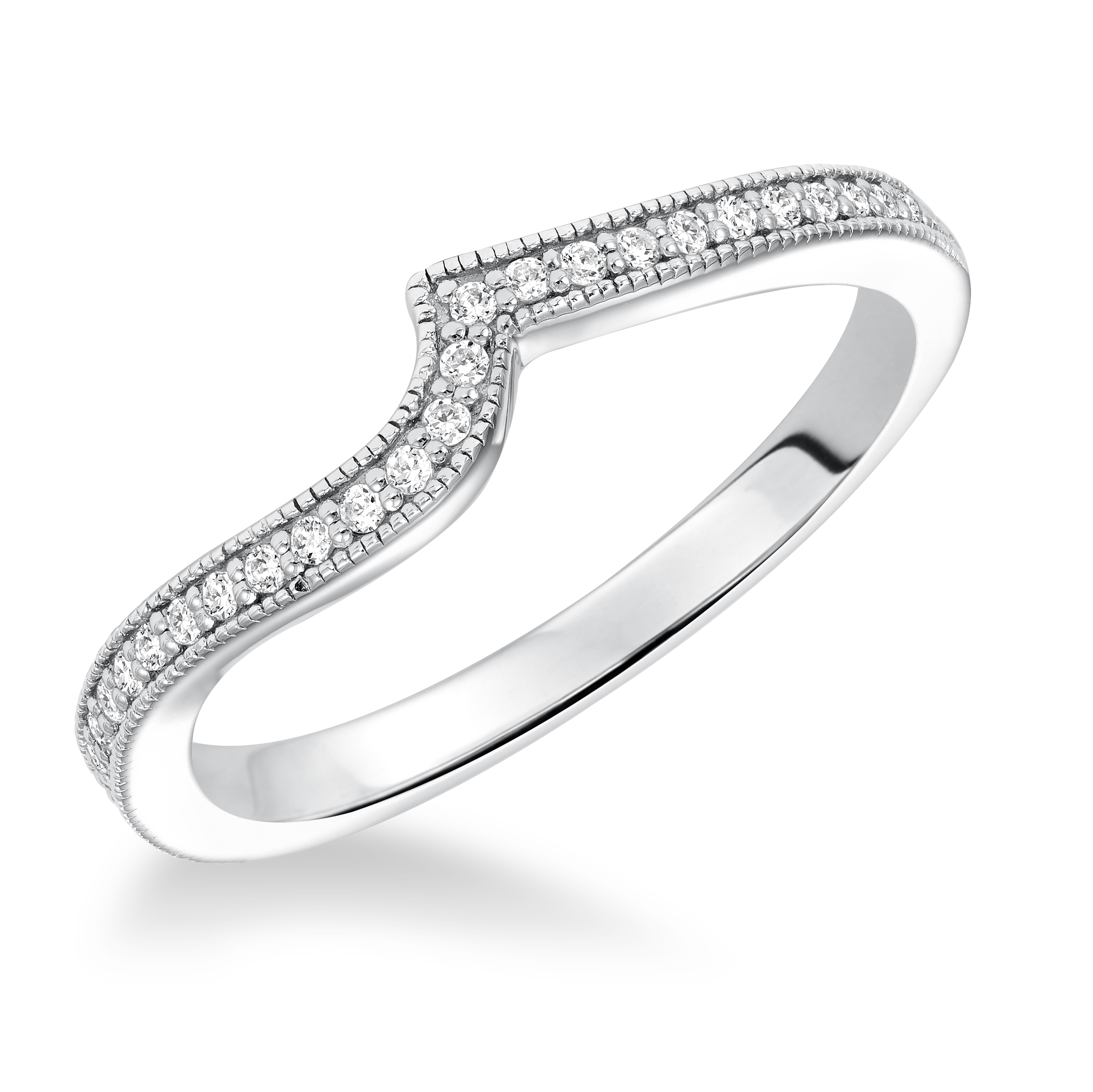 Curved Diamond Prong set with Milgrain Wedding Band to Match 926