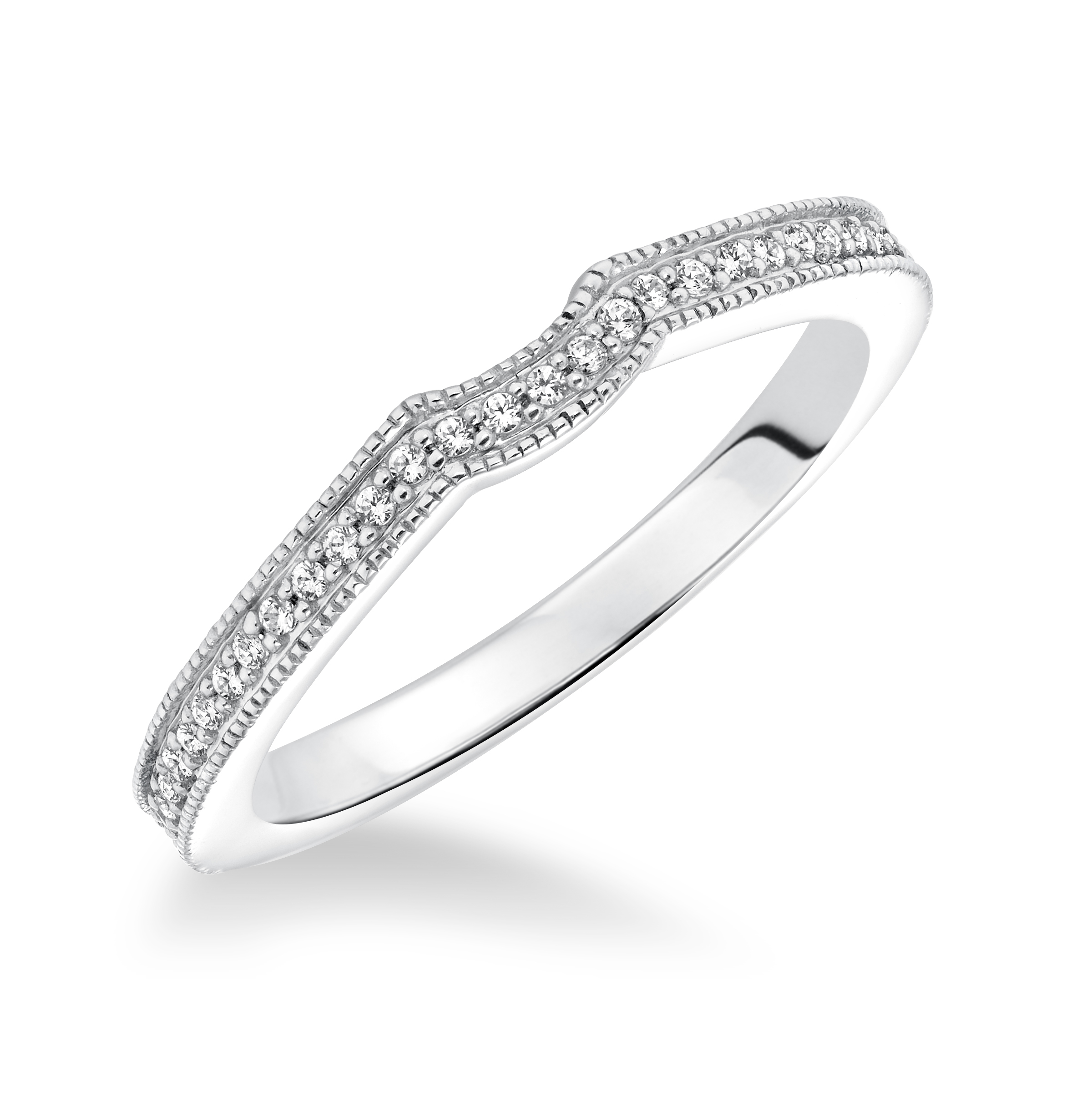 Curved Milgrain Diamond Wedding Band