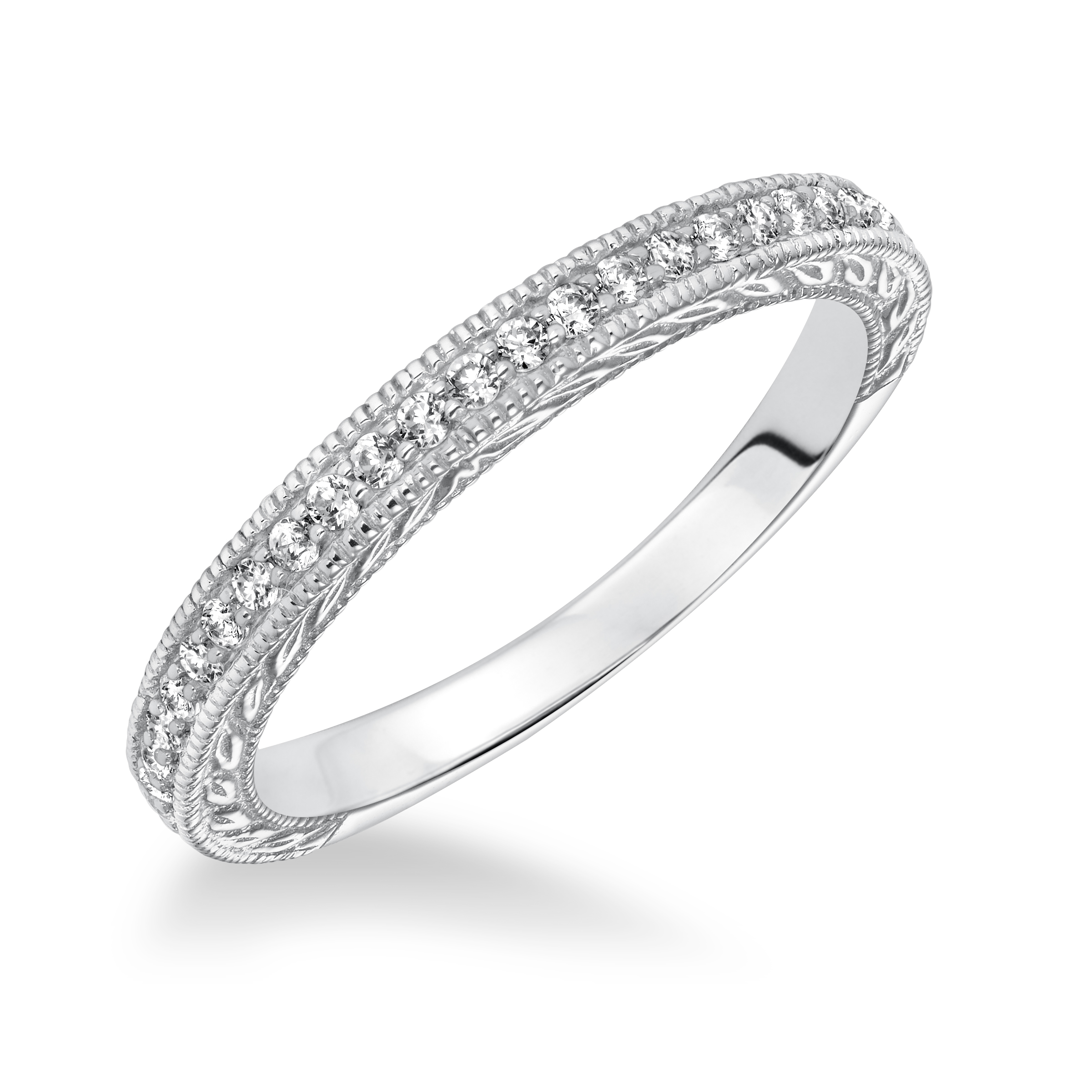 Diamond Engraved and Milgrain Wedding Band