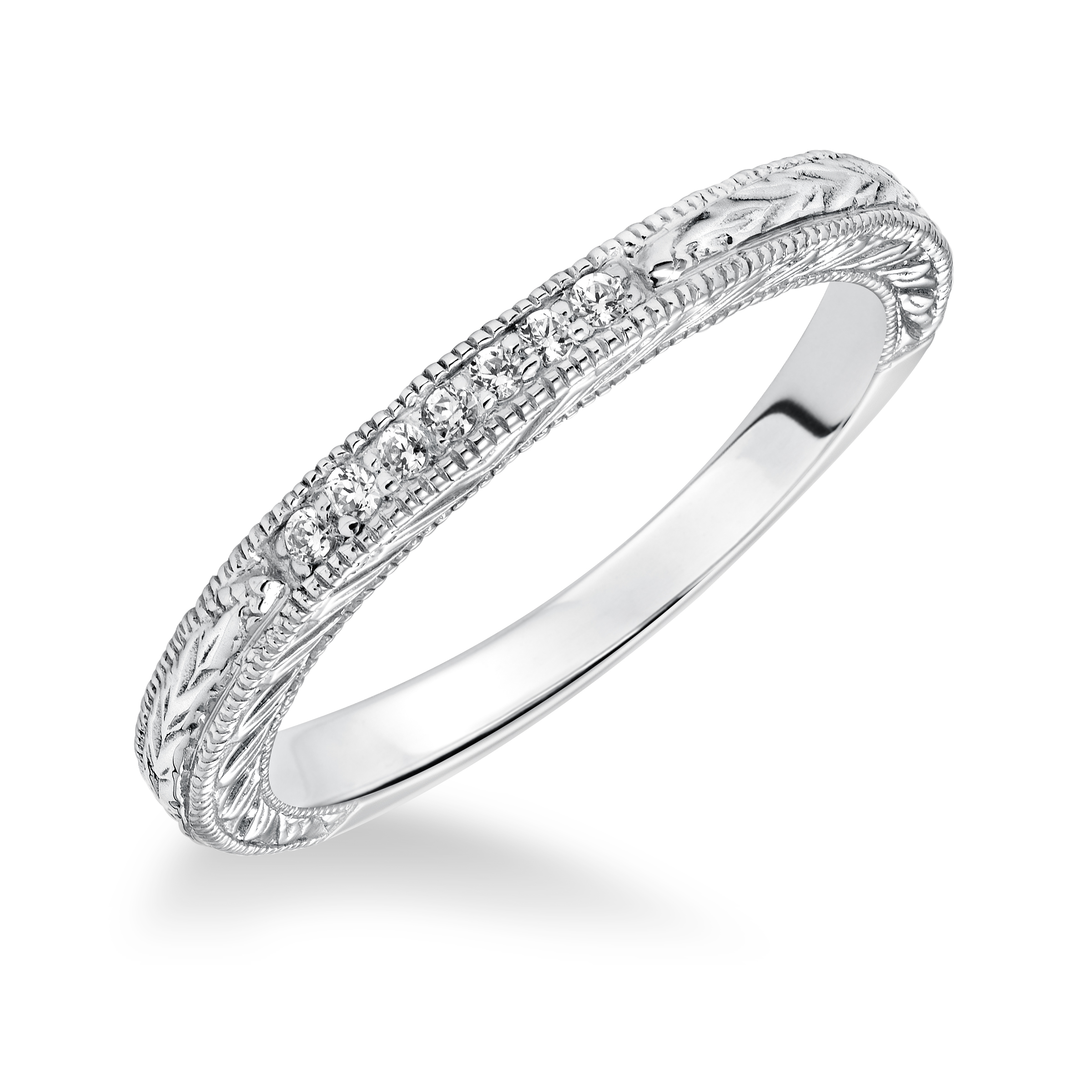 Diamond Engraved and Milgrain Wedding Band