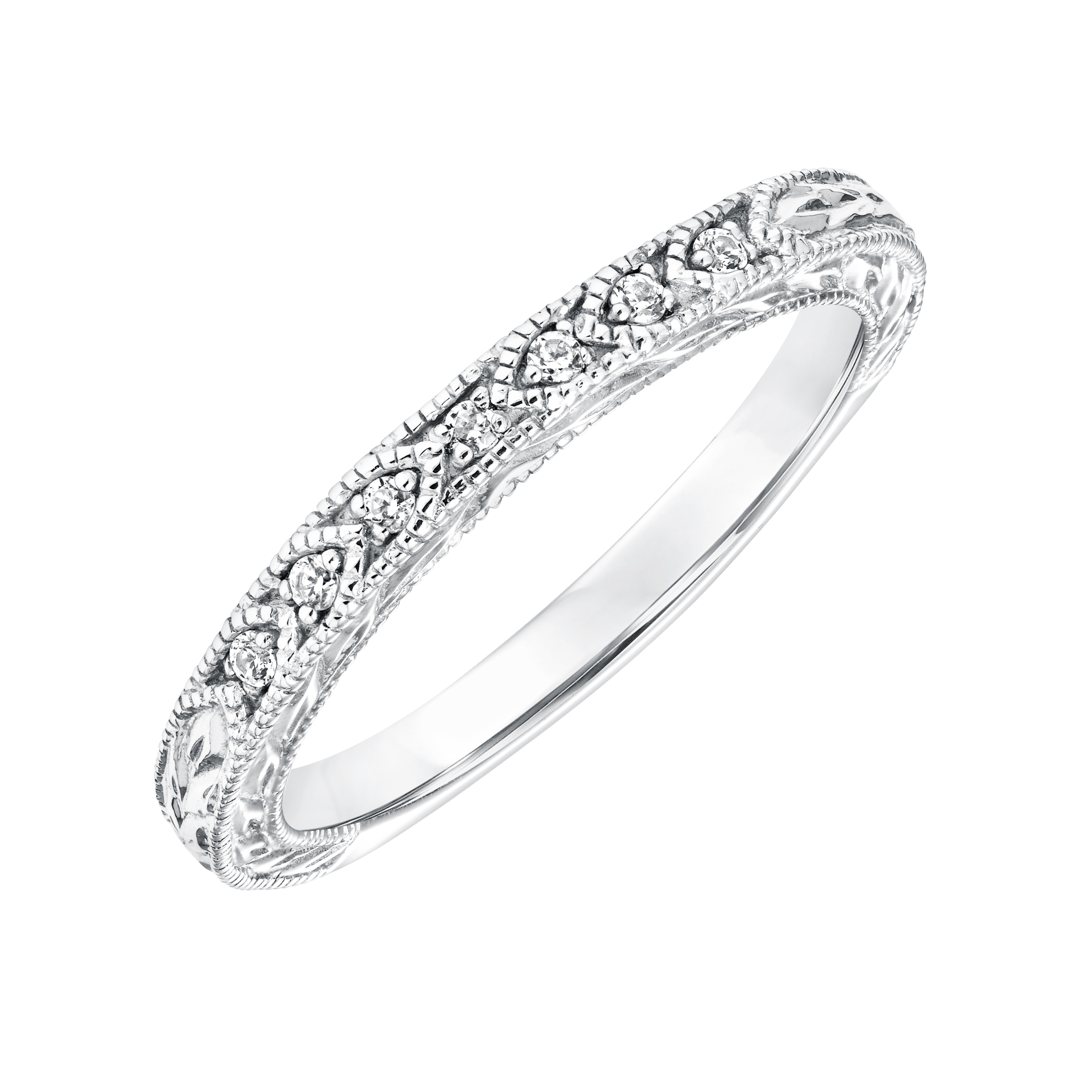 Diamond Engraved and Milgrain Wedding Band