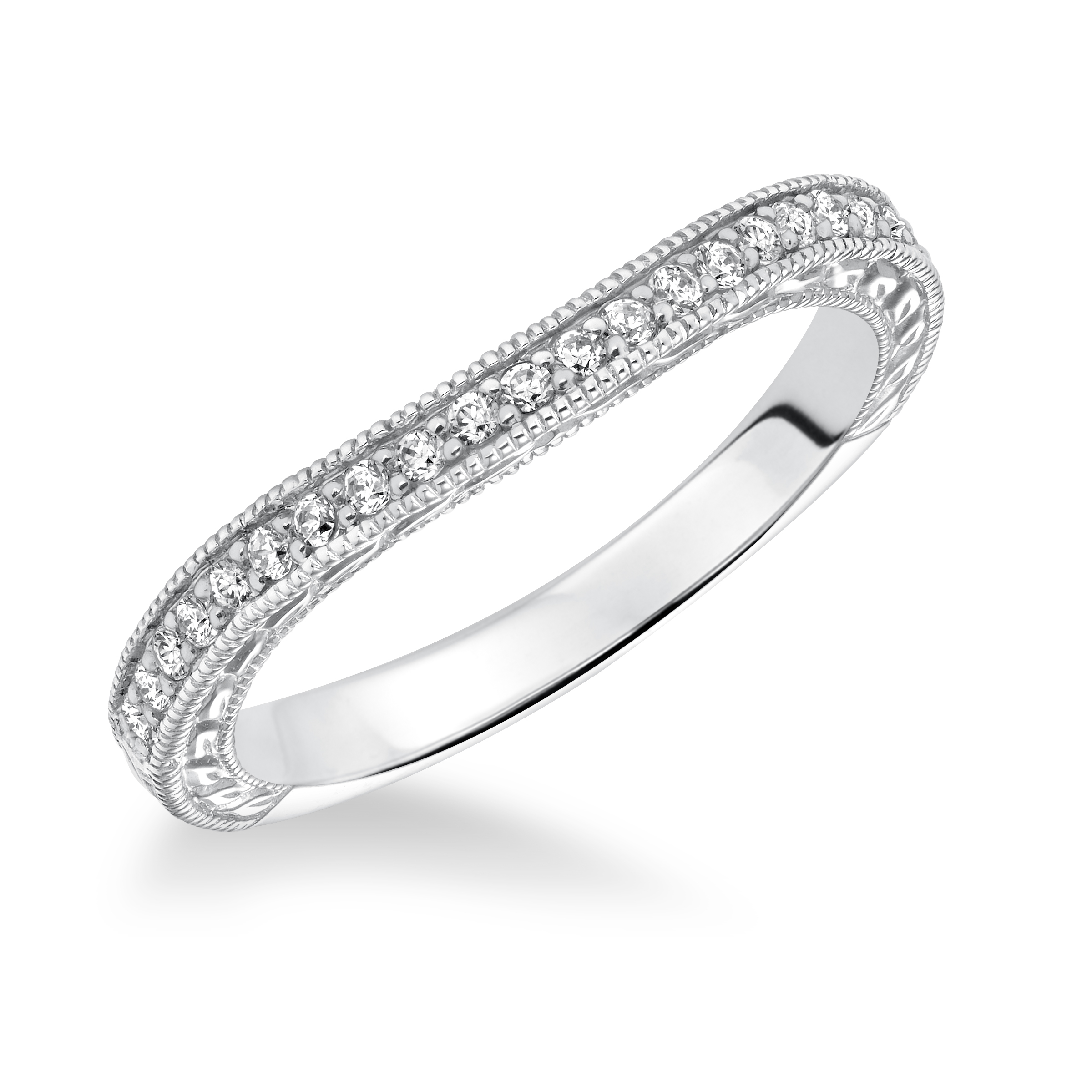 Curved Milgrain Diamond Wedding  Band