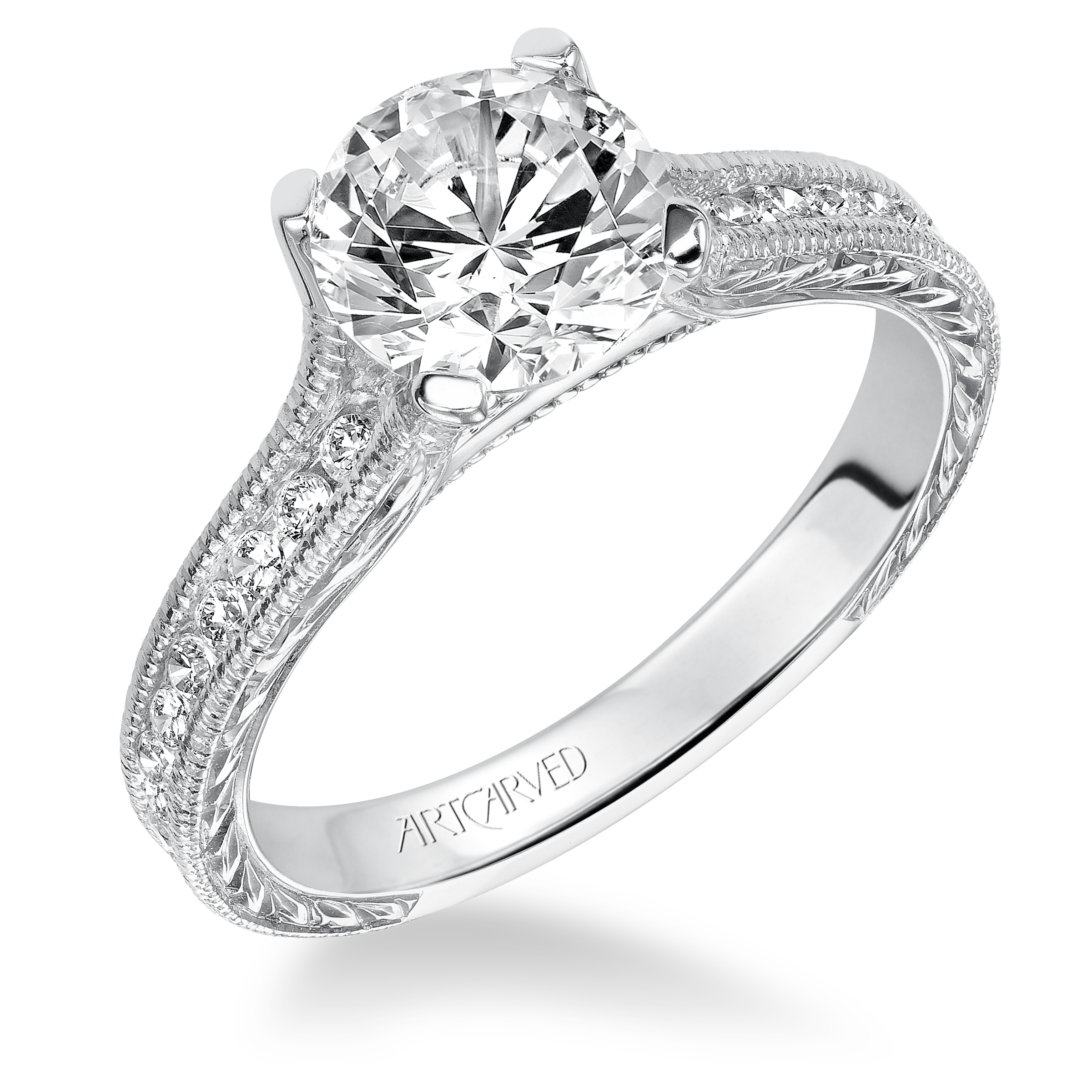 Channel Set Hand Engraved with Milgrain Engagement Rin