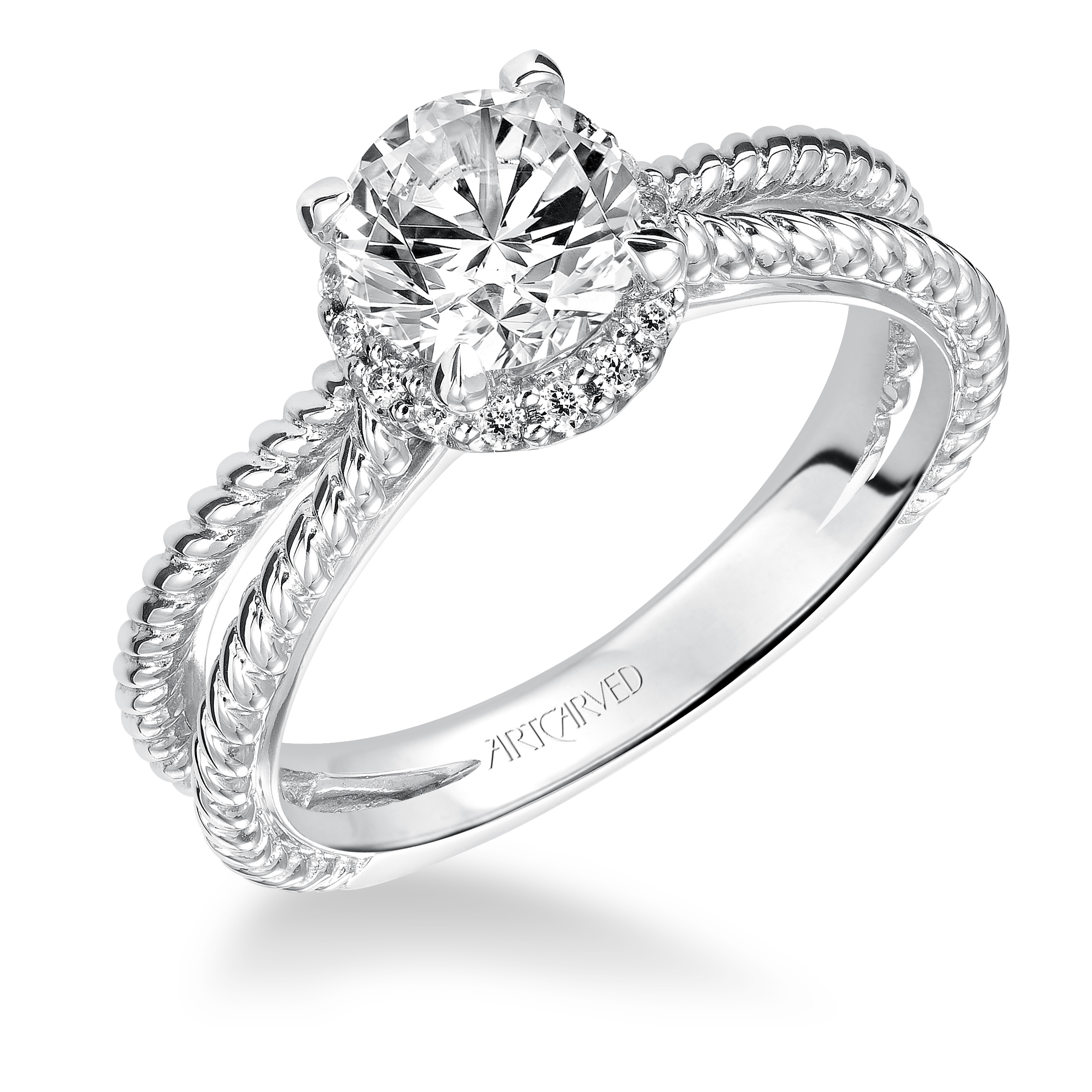Halo Prong Set with Split Shank Engagement Ring