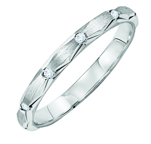 Wedding band with channel set, round diamonds.