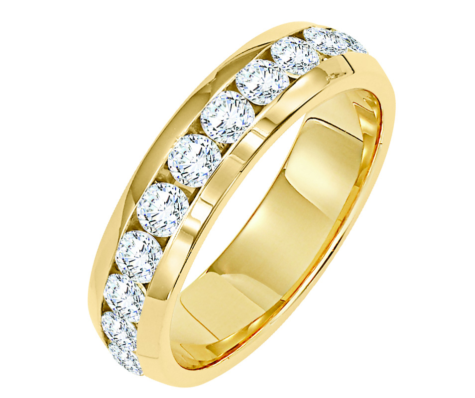 Wedding band with channel set, round diamonds.