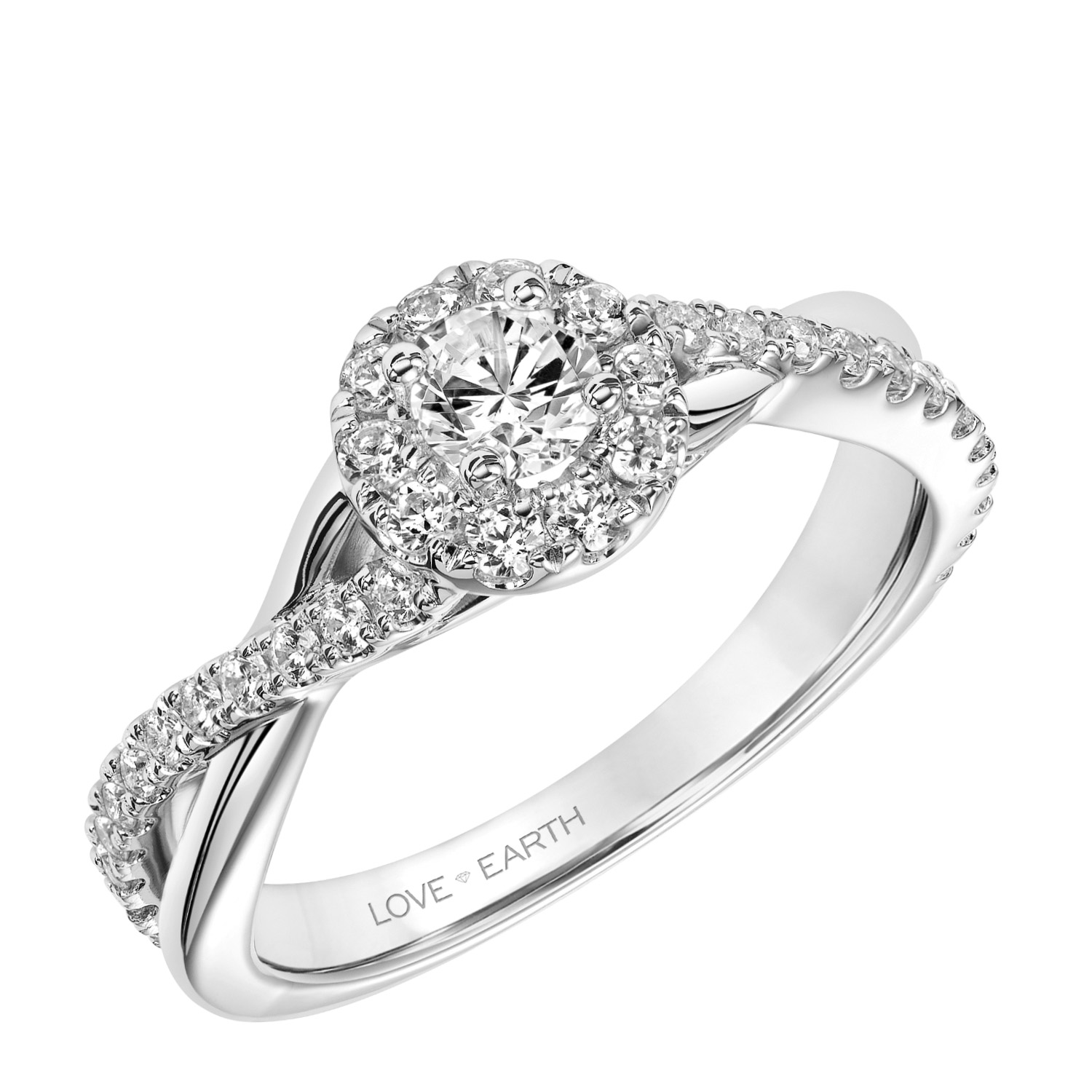 Lab-Grown Diamond Round Halo Engagement Ring with Half Lab-Grown Diamond and Half Polished Two-Tone Shank