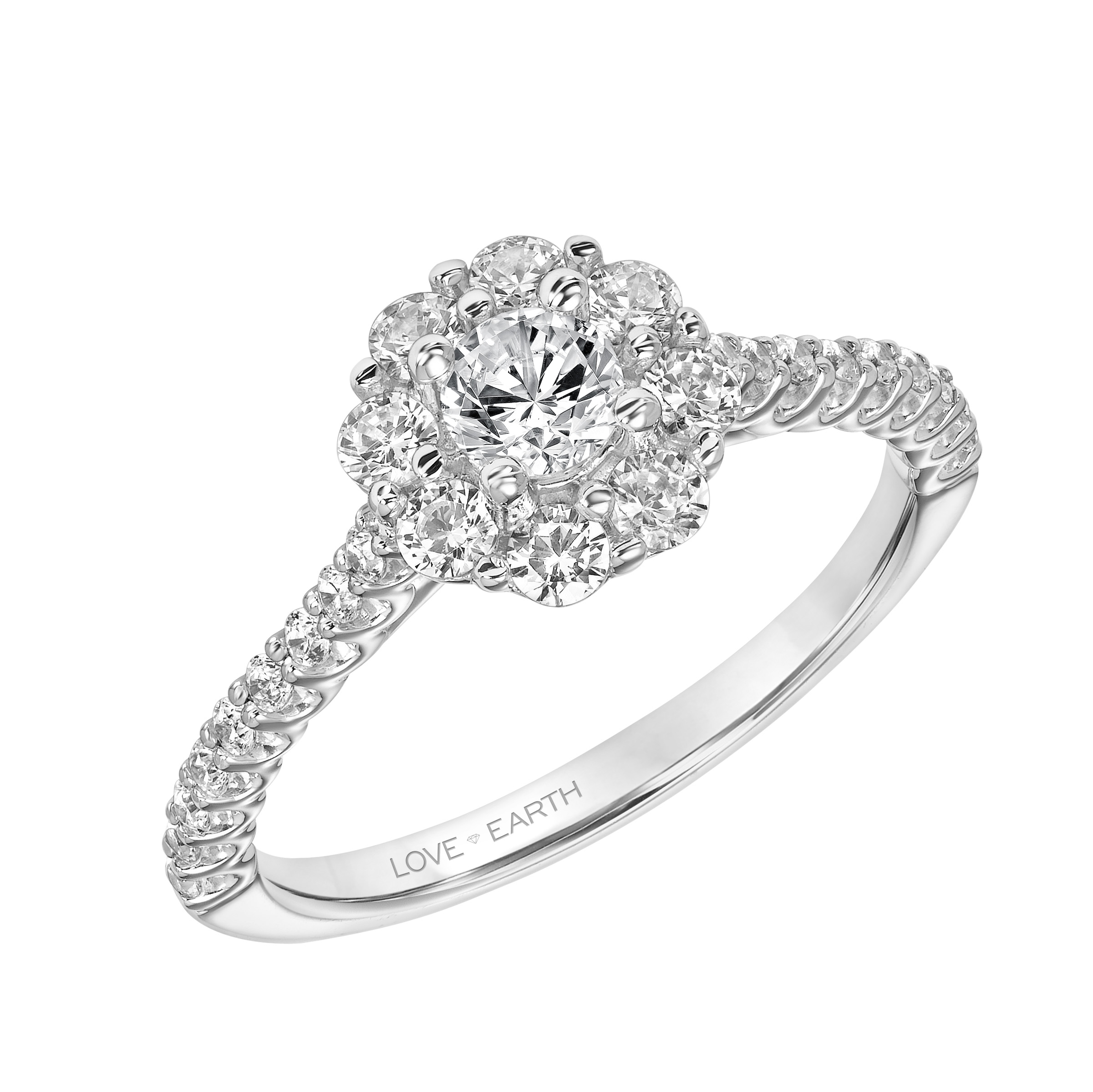 Classic Engagement Ring with Lab-Grown Diamond Round Halo and Lab-Grown Diamond Shank