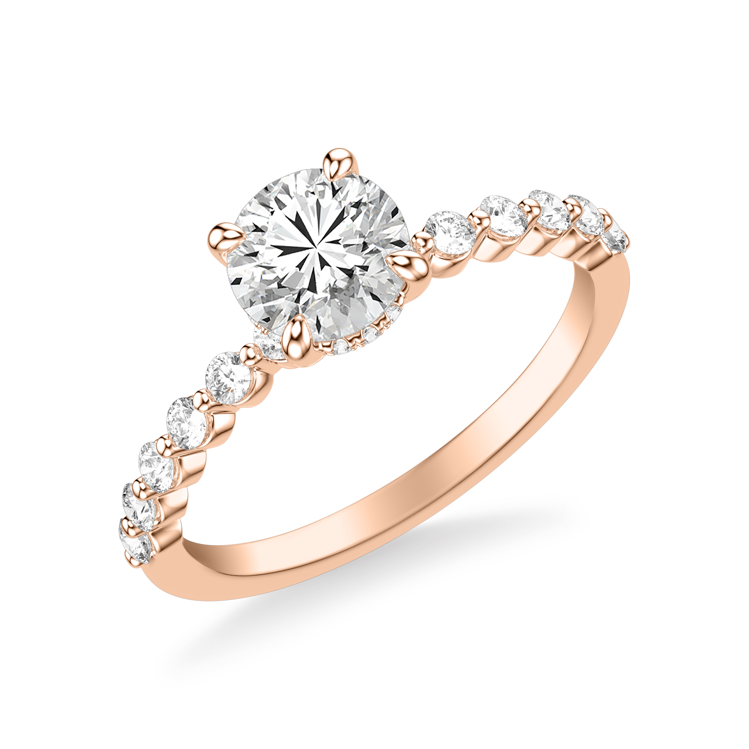 Classic Engagement Ring with Hidden Diamond Halo and Single Shared Prong Diamond Shank