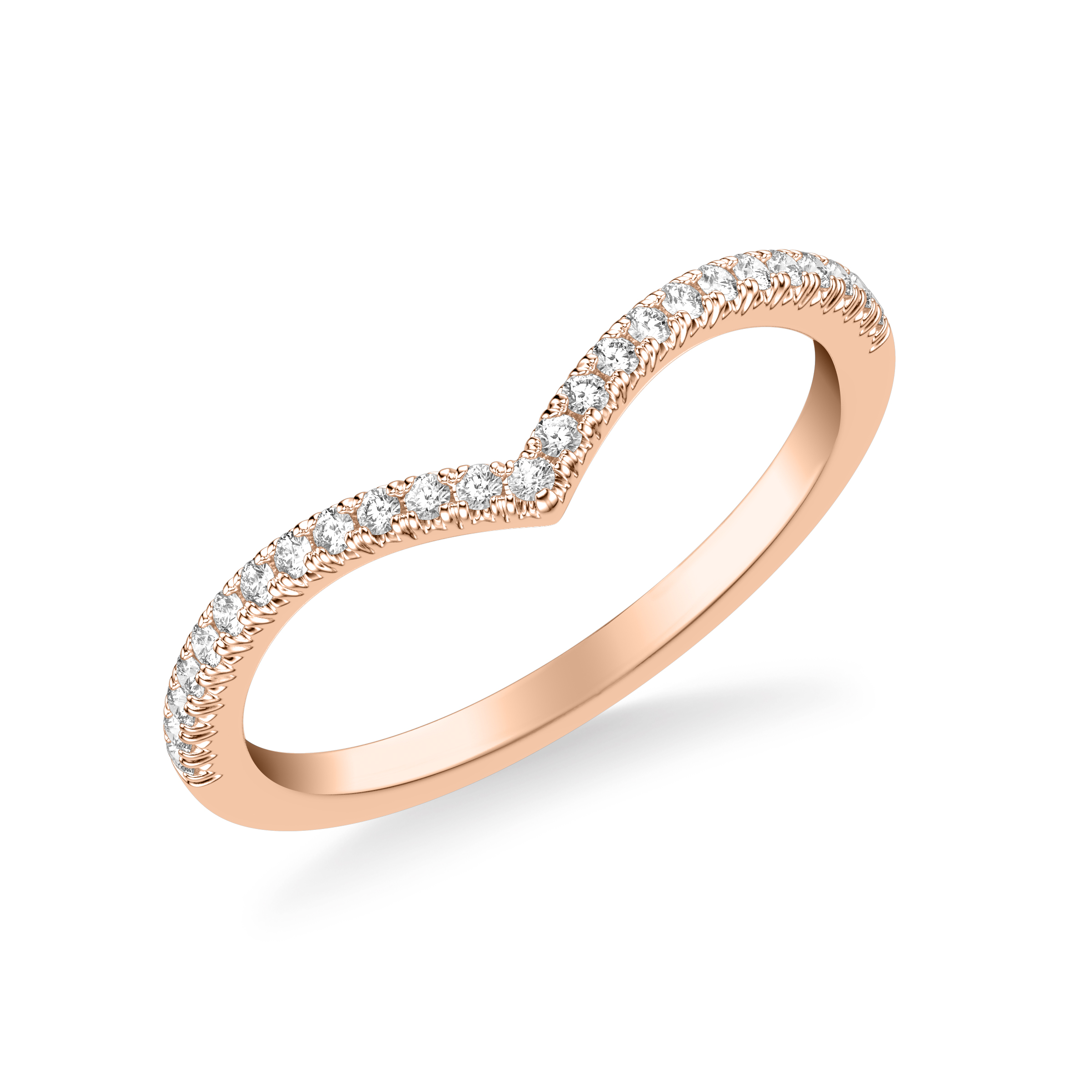 Classic V Curved Wedding Band with Round Diamonds