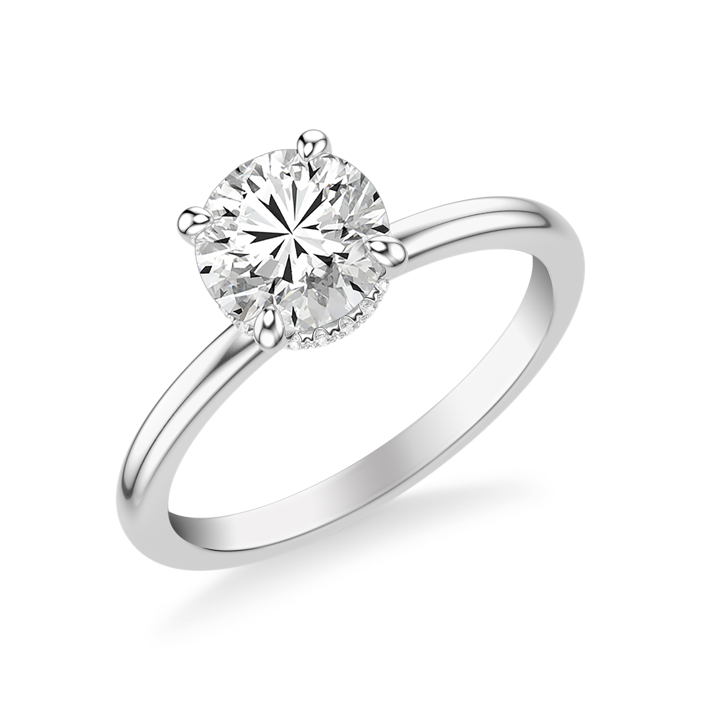 Classic Solitaire Engagement Ring with Diamond Collar and Polished Shank
