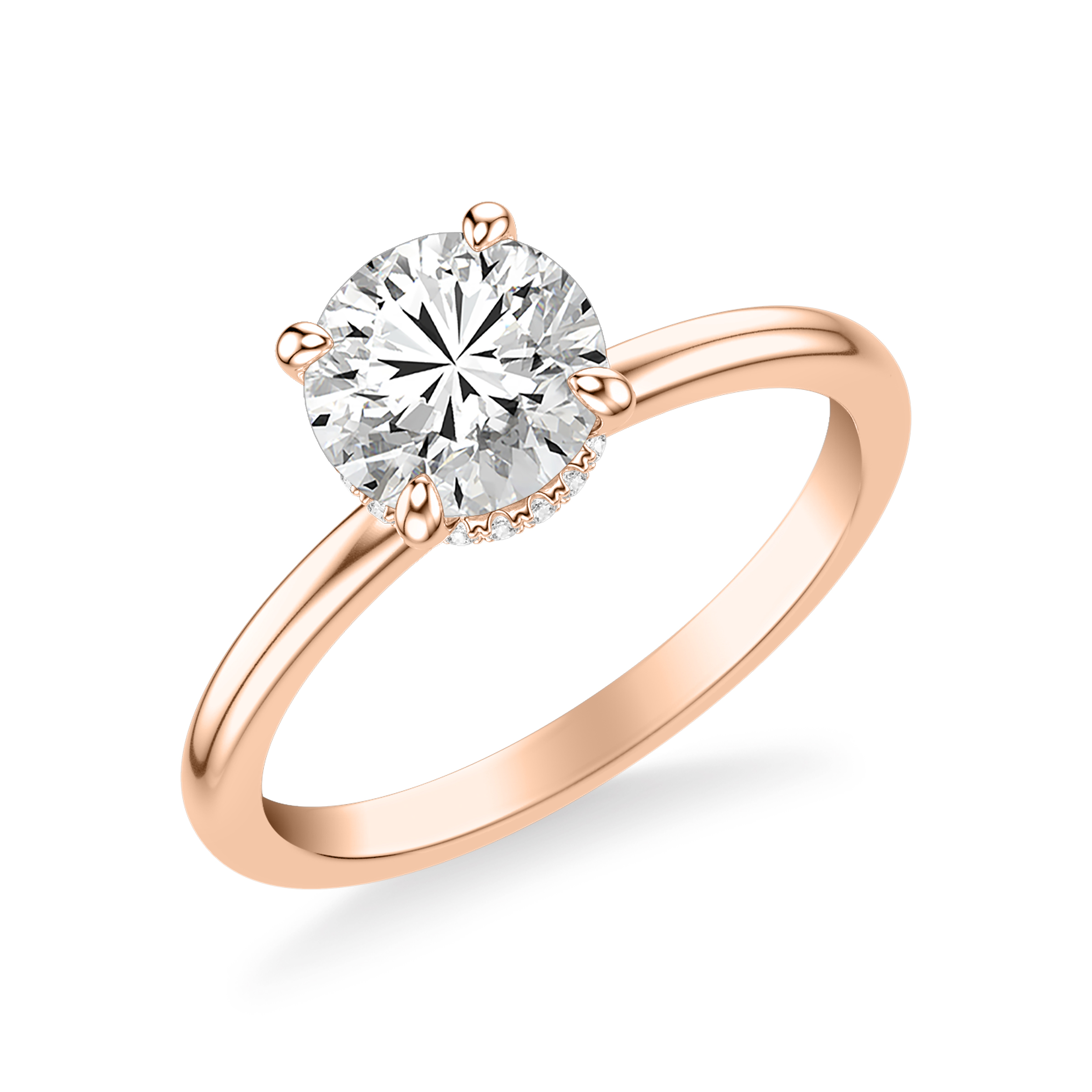 Classic Solitaire Engagement Ring with Diamond Collar and Polished Shank