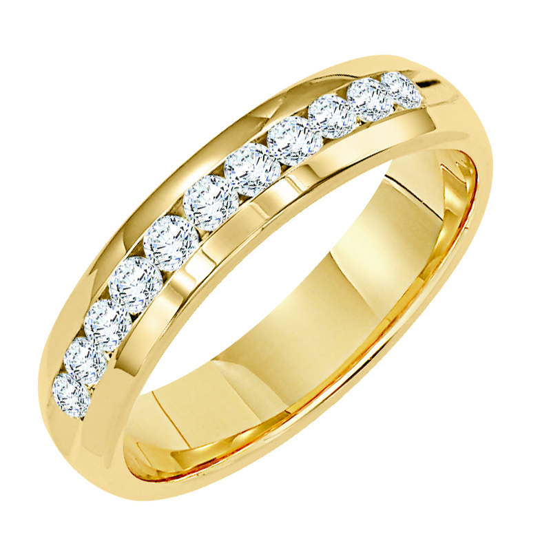 Wedding band with channel set, round diamonds.